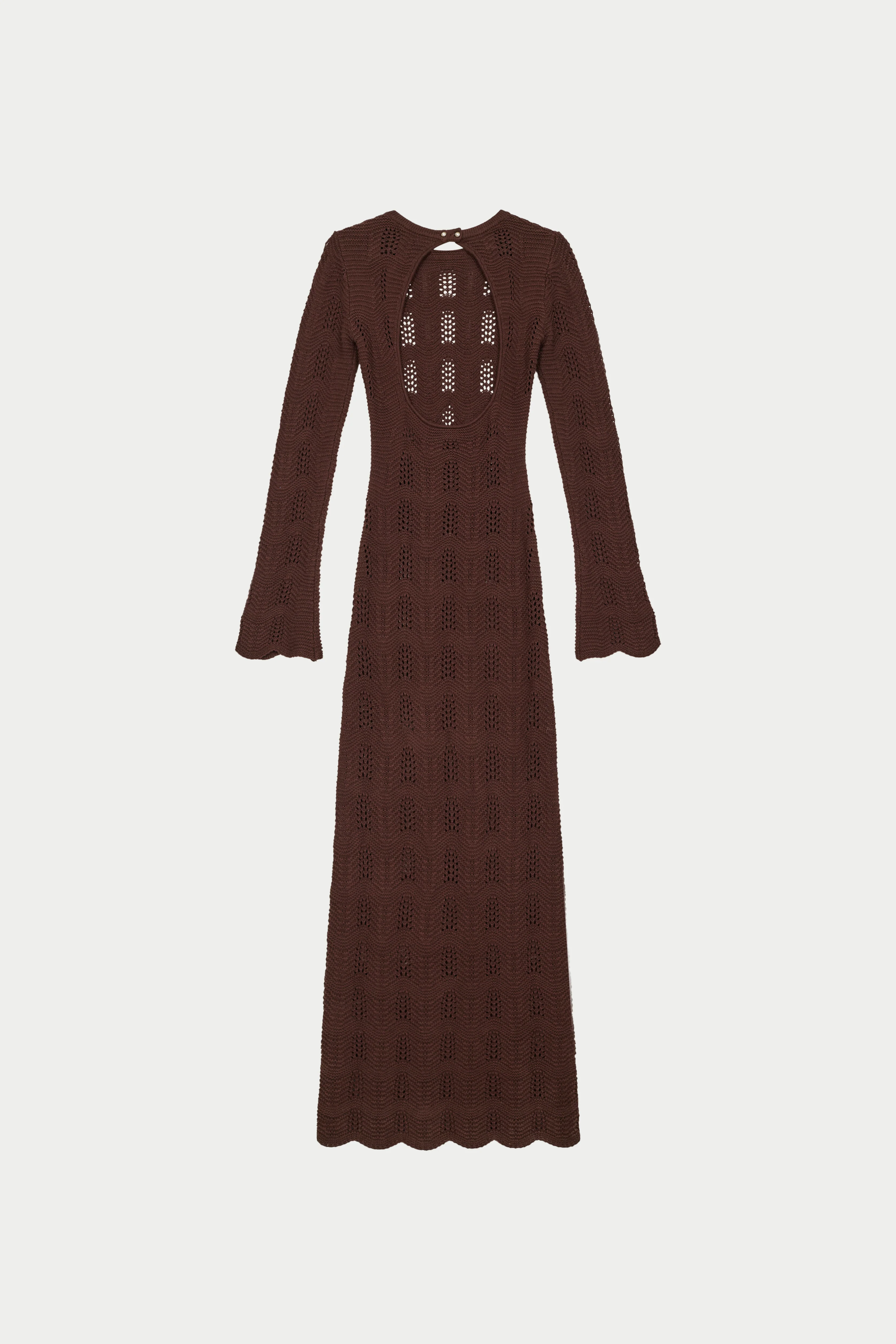 SCALLOP EDGE KNITTED MAXI DRESS - CHOCOLATE