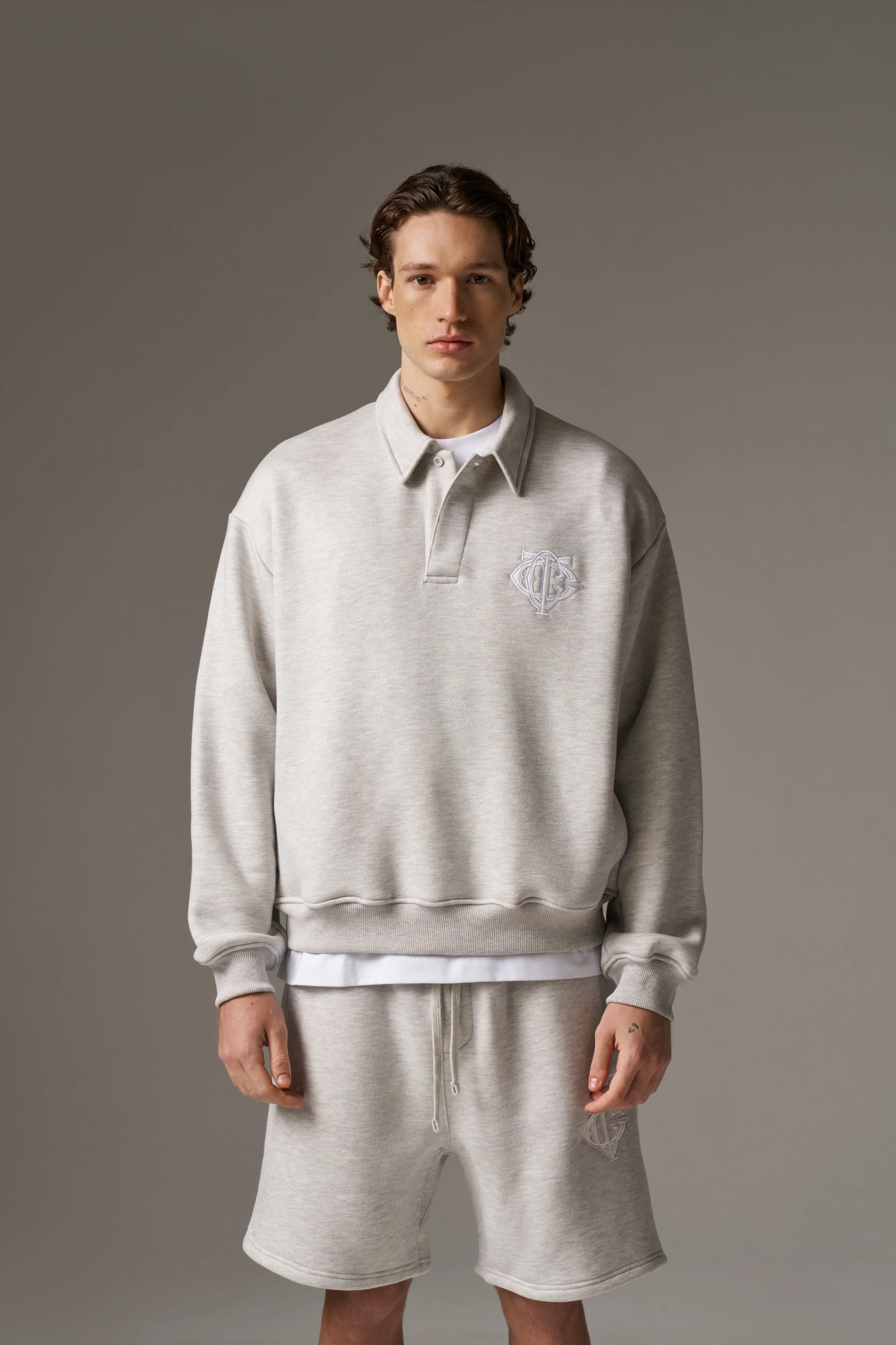 HEAVYWEIGHT MONOGRAM EMBLEM POLO - GREY MARL