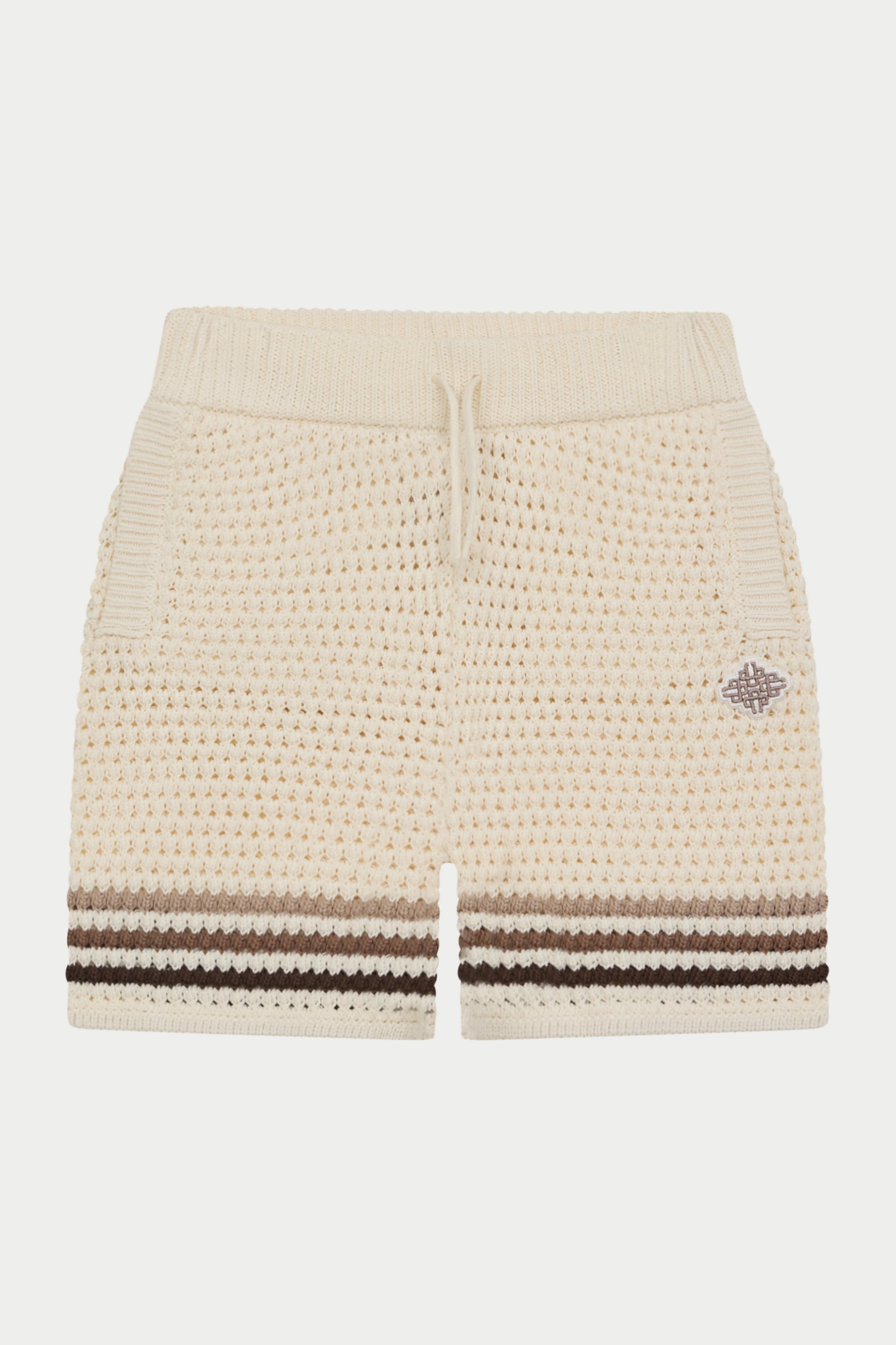 JUNIOR STRIPE CROCHET KNIT SHORTS - OFF WHITE