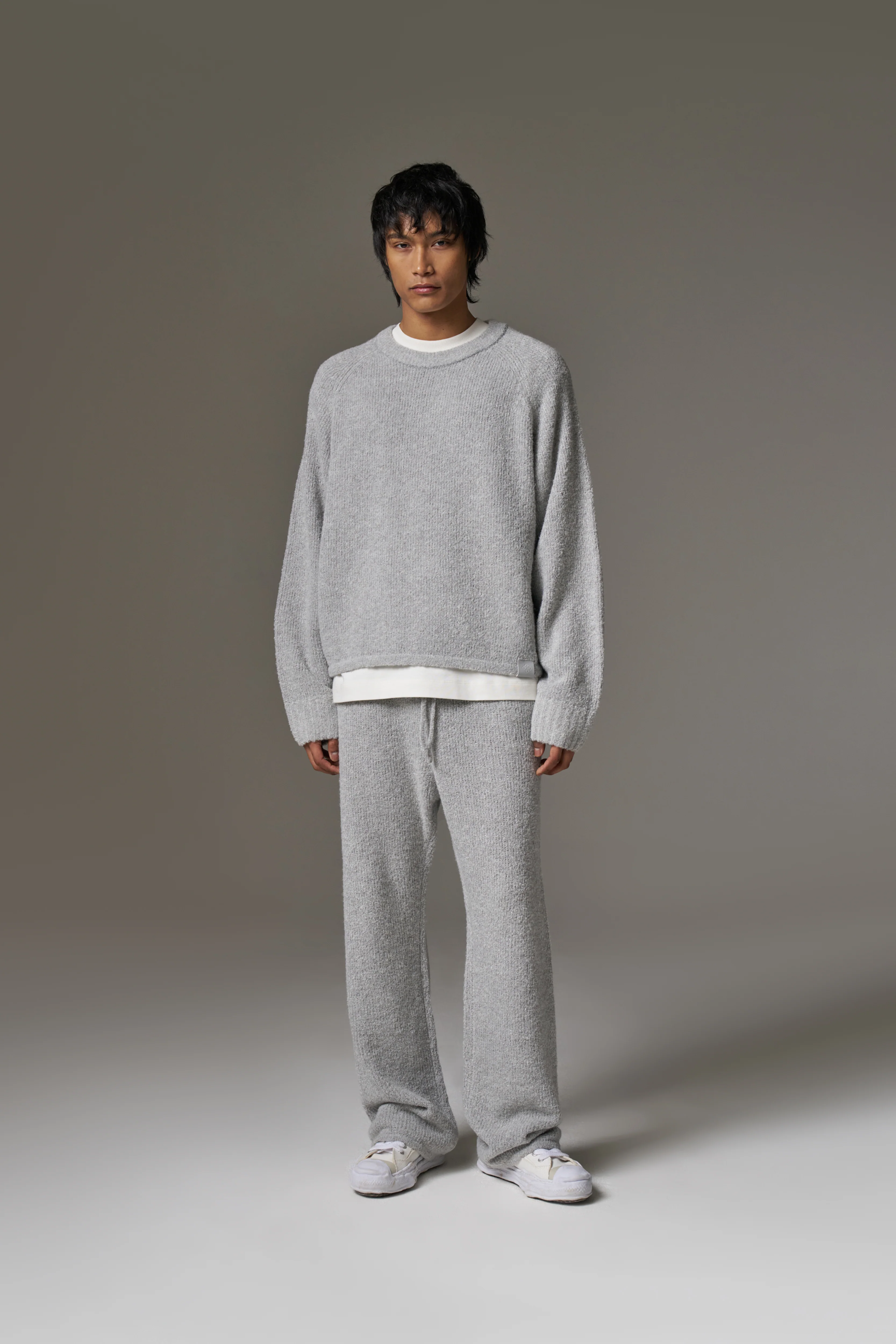 BOUCLE KNIT PANTS - GREY MARL