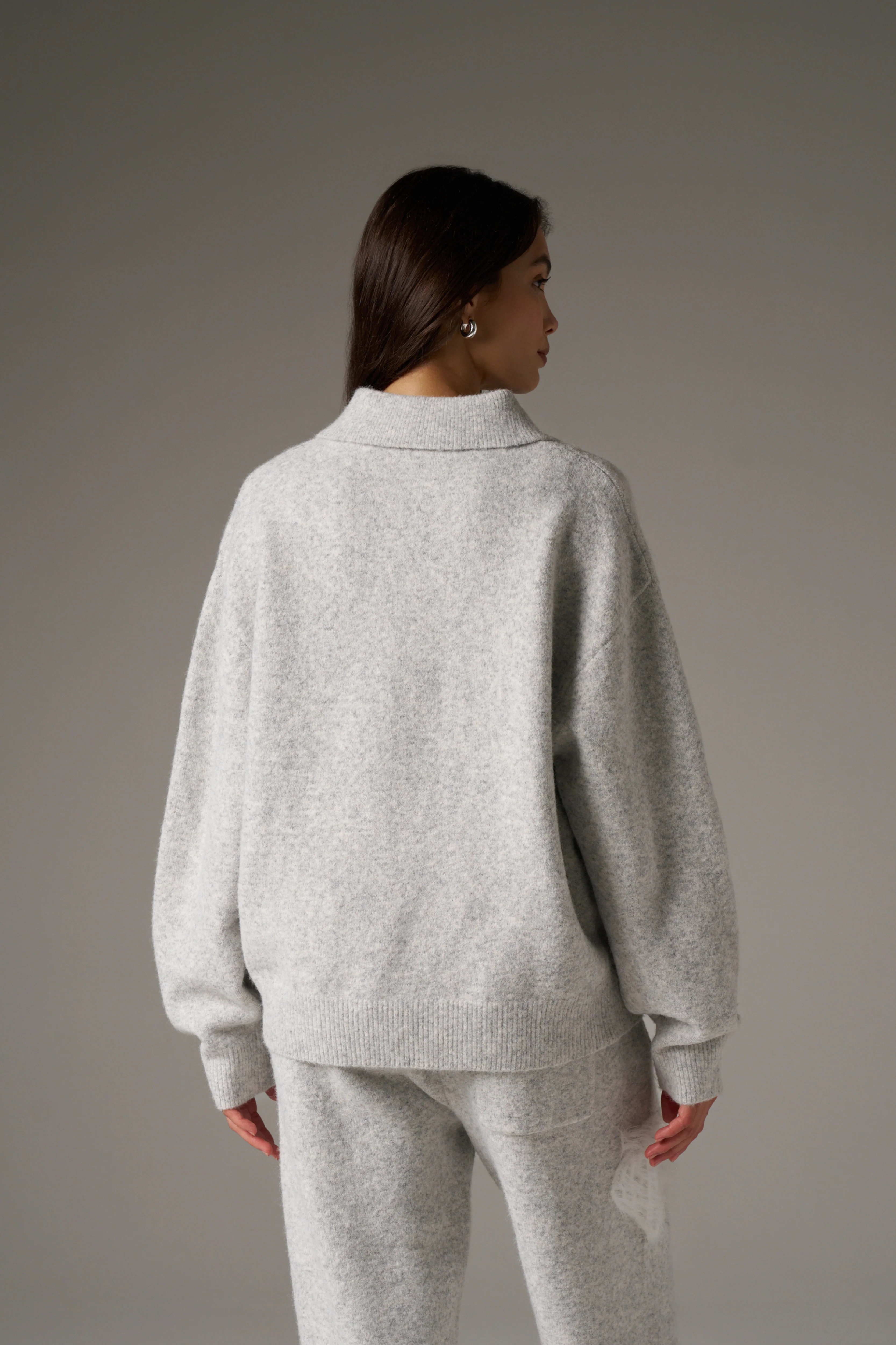 MONOGRAM EMBLEM FLUFFY KNIT POLO - GREY MARL