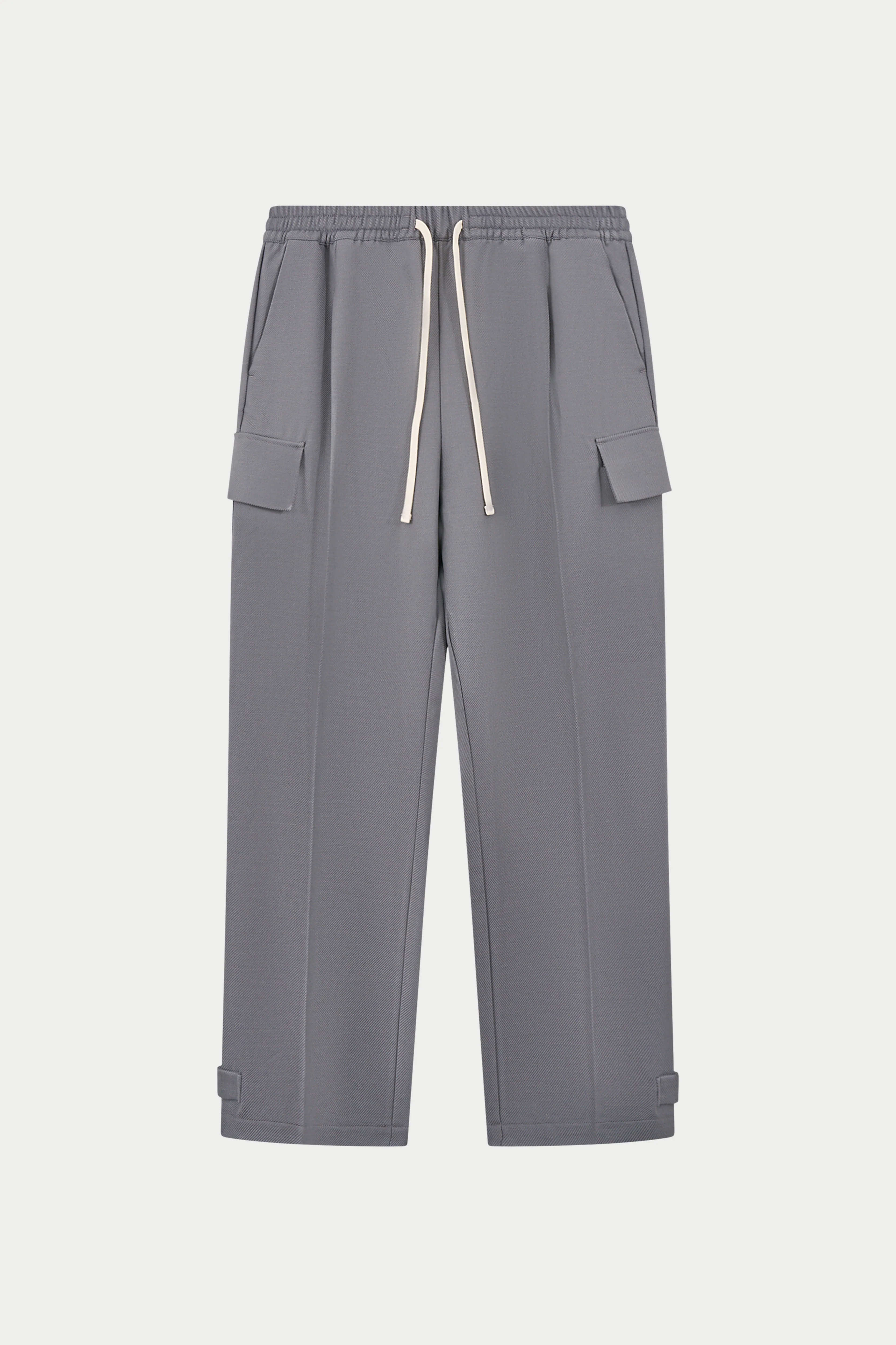 PLEATED WIDE LEG WOOL BLEND TROUSERS - GREY