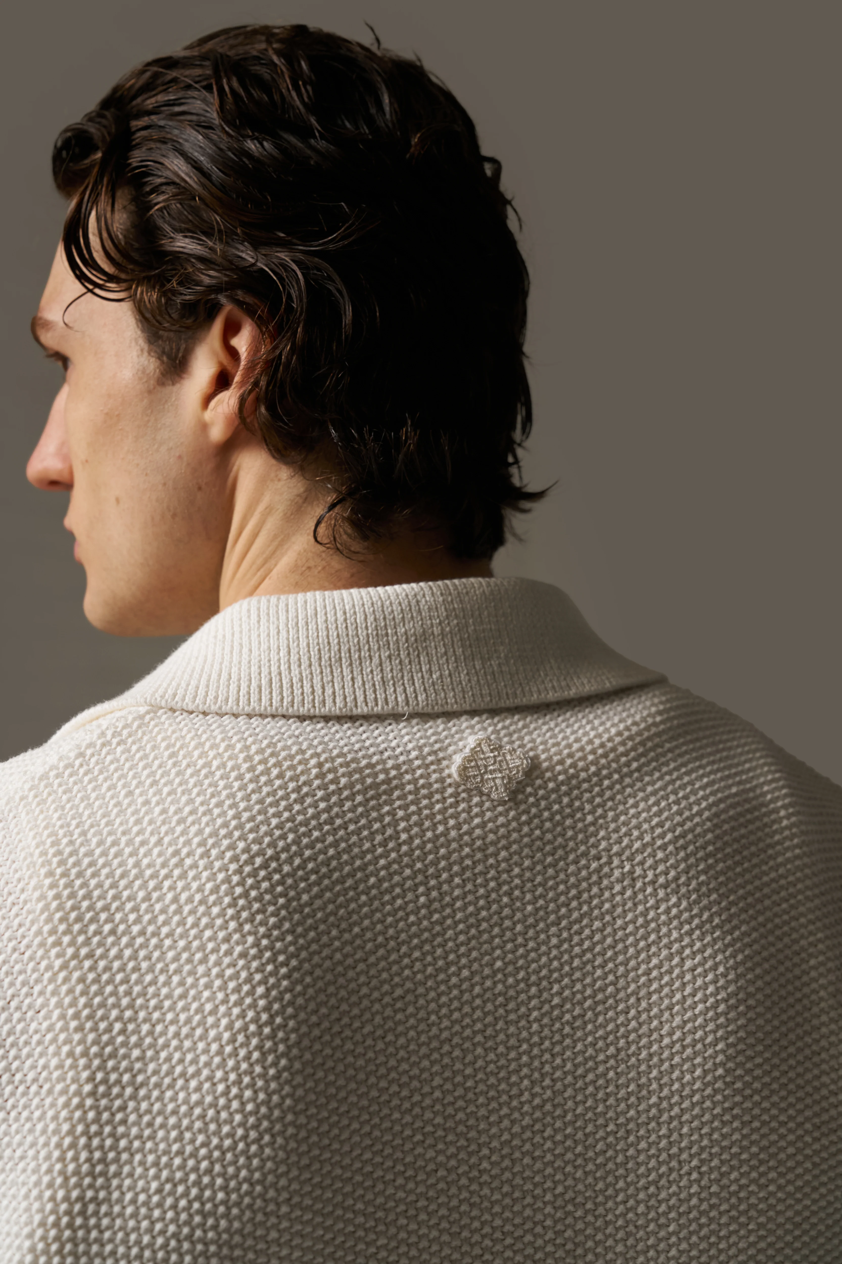 CROCHET KNITTED EMBLEM POCKET SHIRT - OFF WHITE