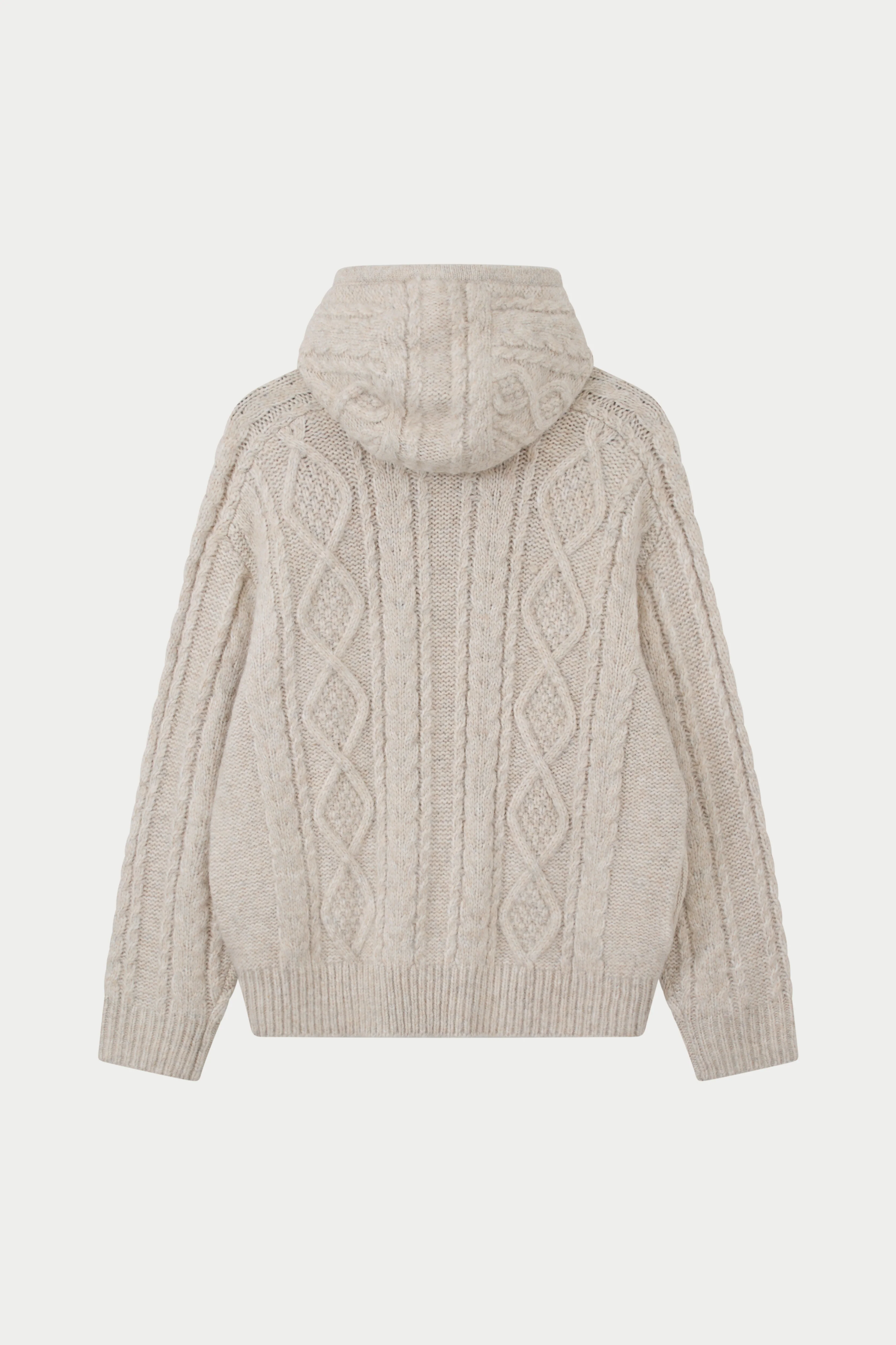 CABLE KNIT ZIP THROUGH HOODIE - STONE