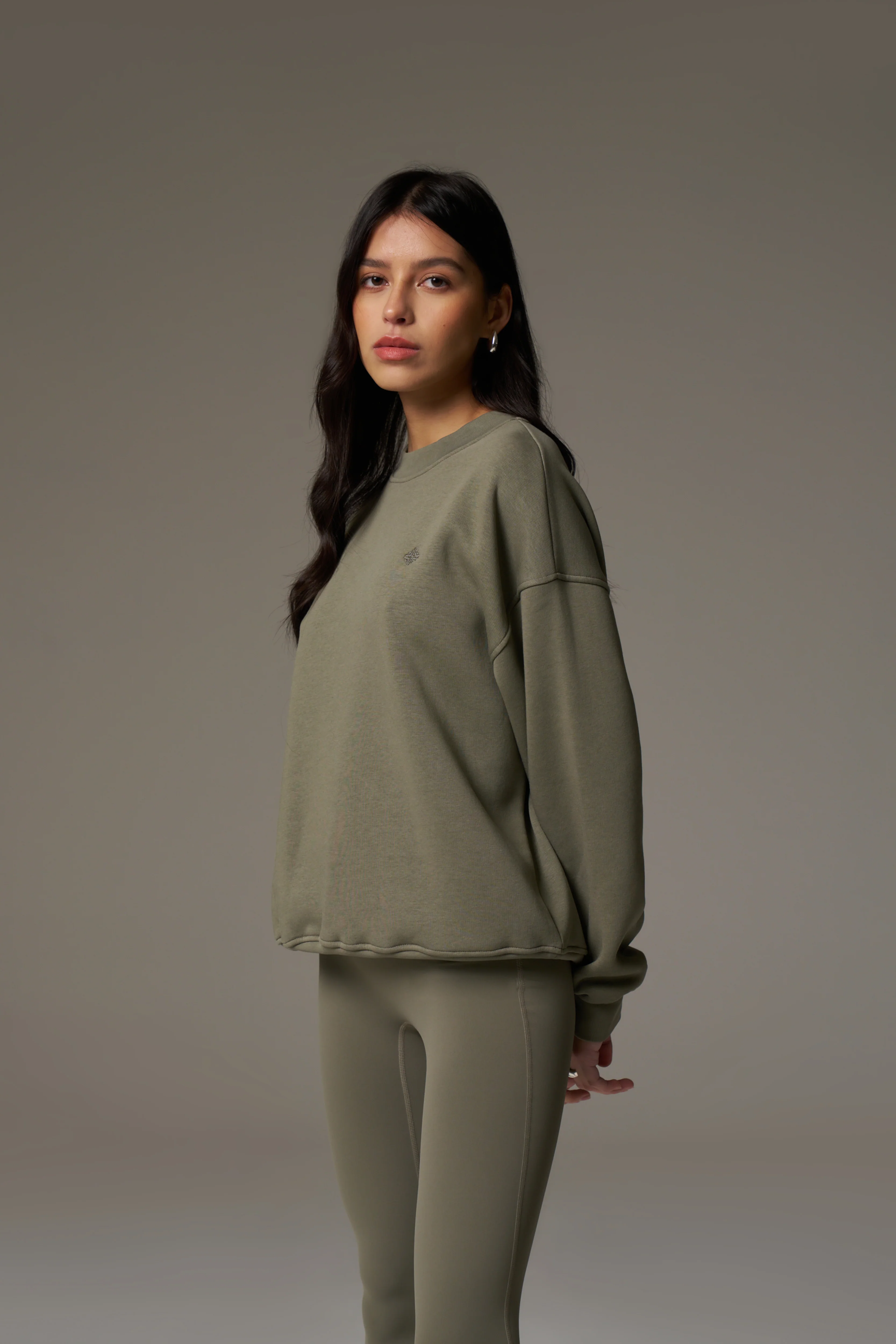 EMBLEM EMBROIDERED SWEATSHIRT - KHAKI