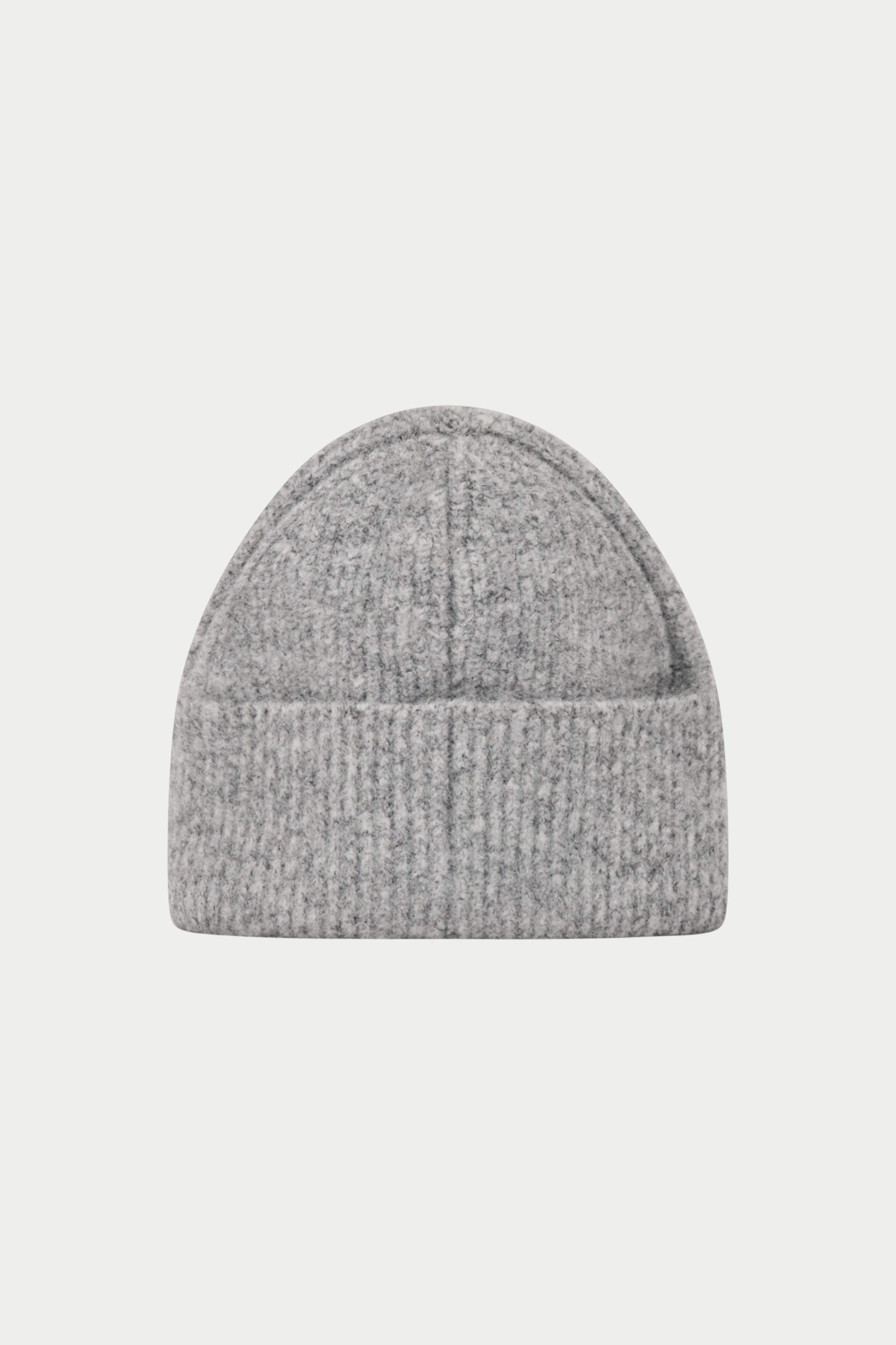 FLUFFY KNIT MONOGRAM PIN BADGE BEANIE - GREY