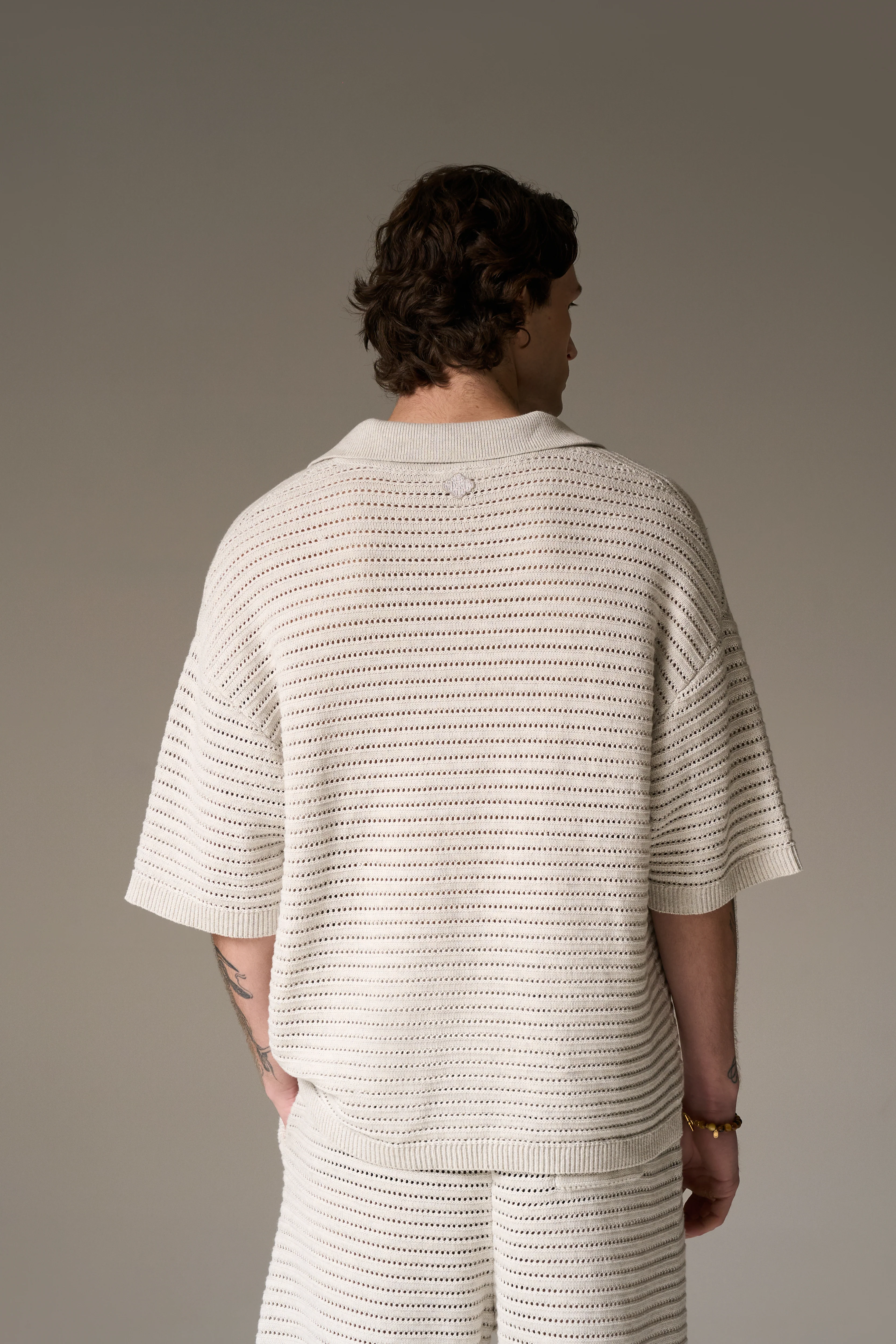 KNITTED POLO SHIRT - LIGHT GREY