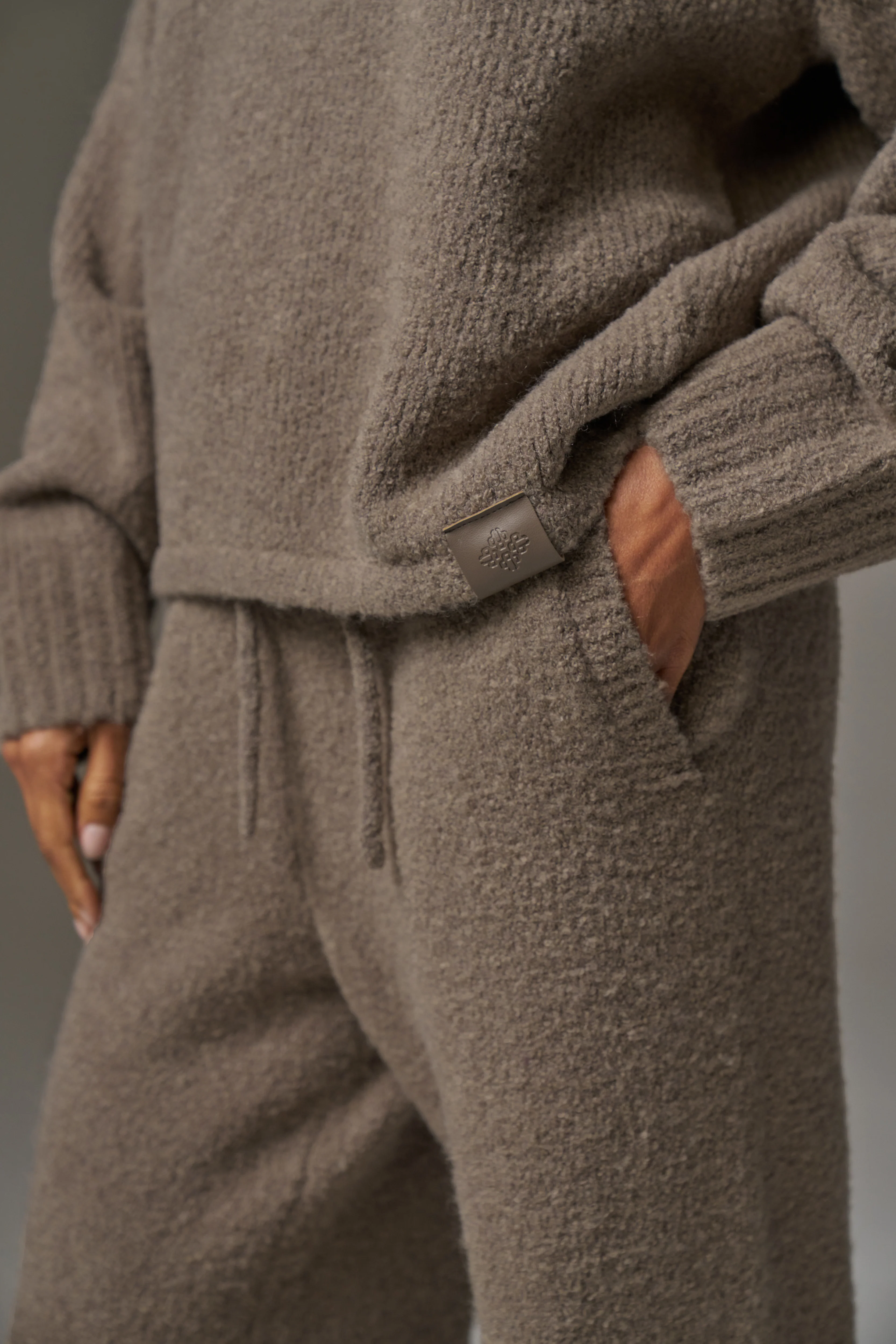 BOUCLE KNIT RAGLAN CREW - BROWN