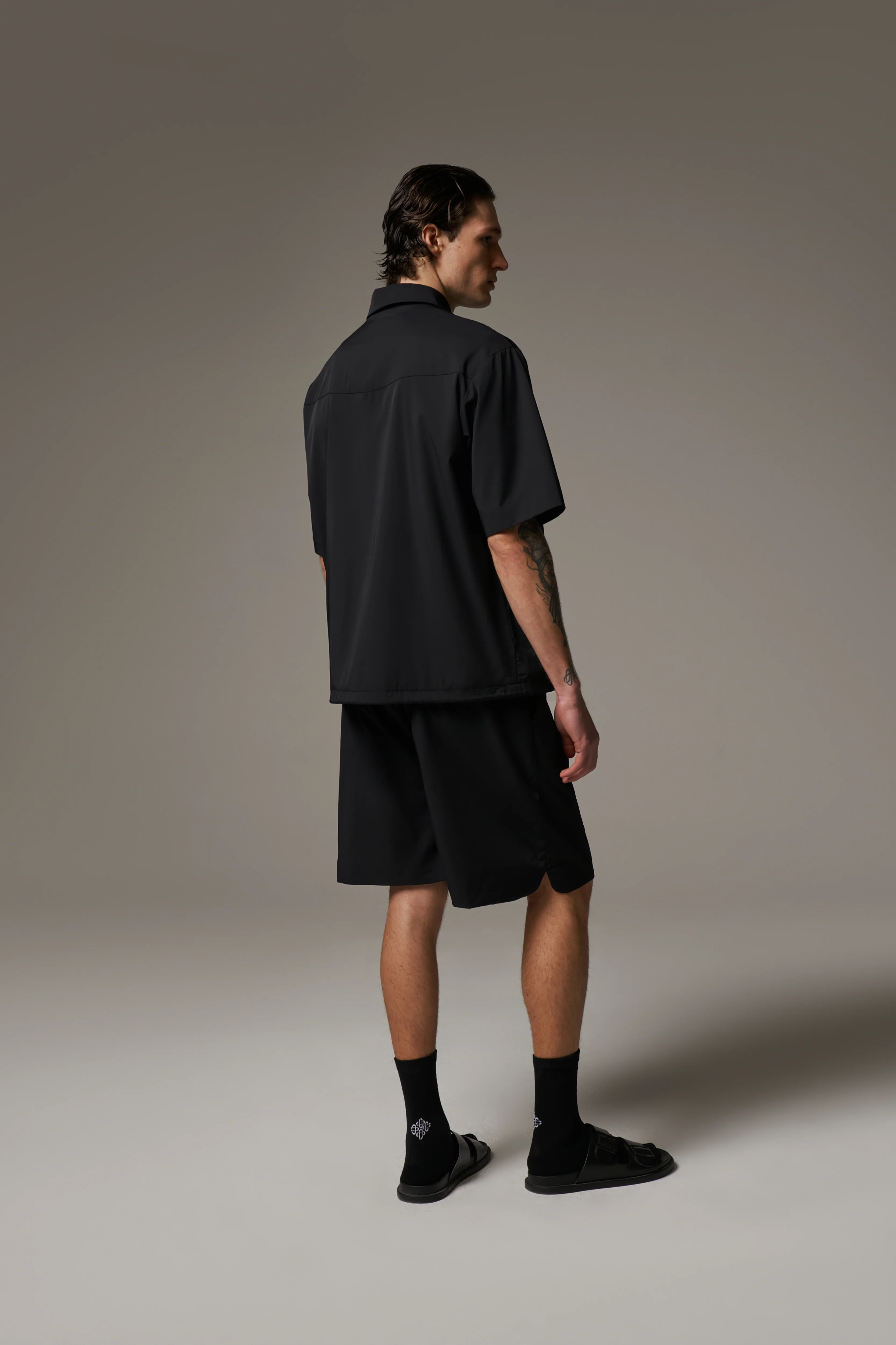 NYLON DRAWCORD SHIRT - BLACK