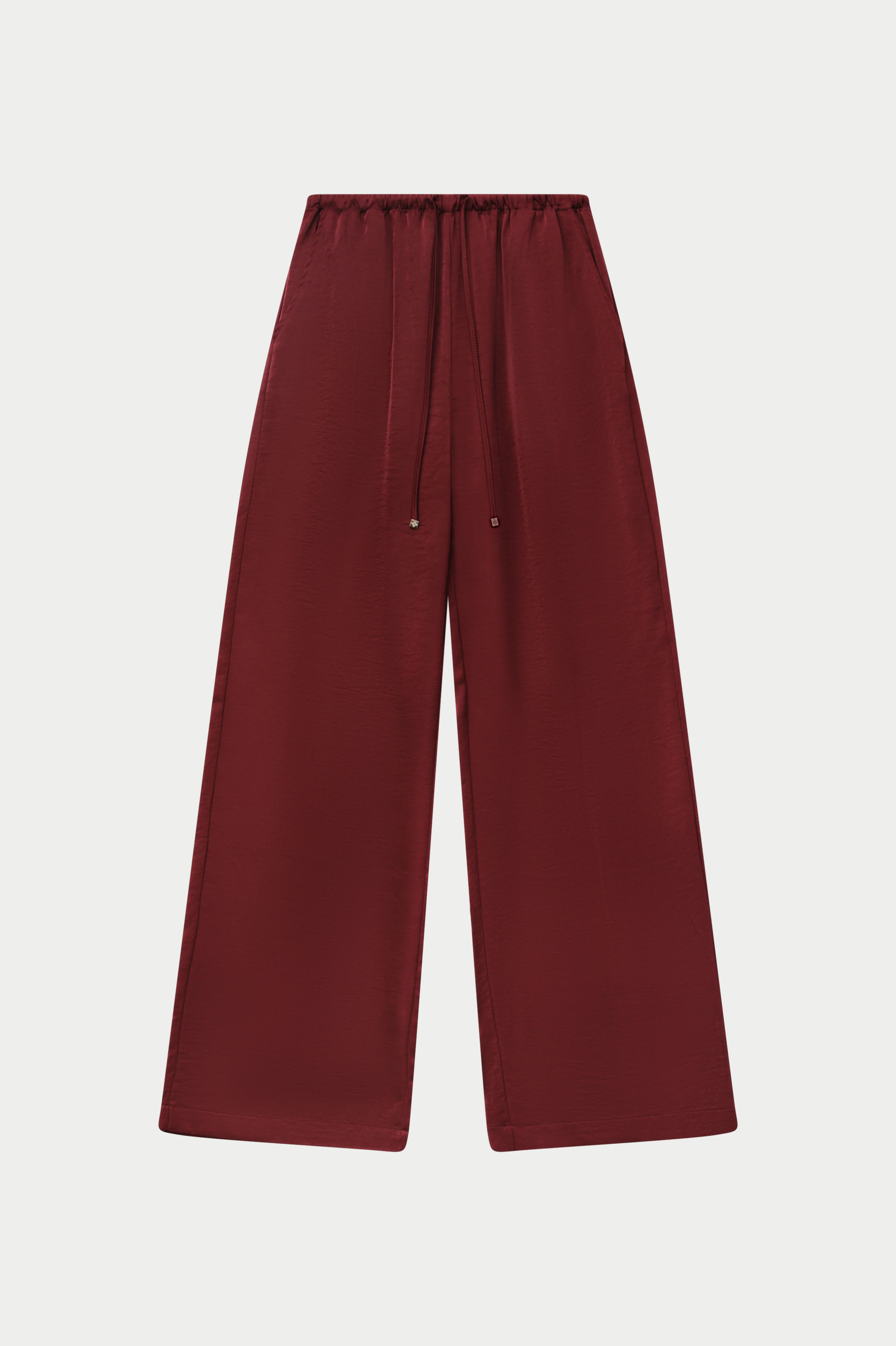 SATIN WIDE LEG EMBLEM TROUSERS - BURGUNDY