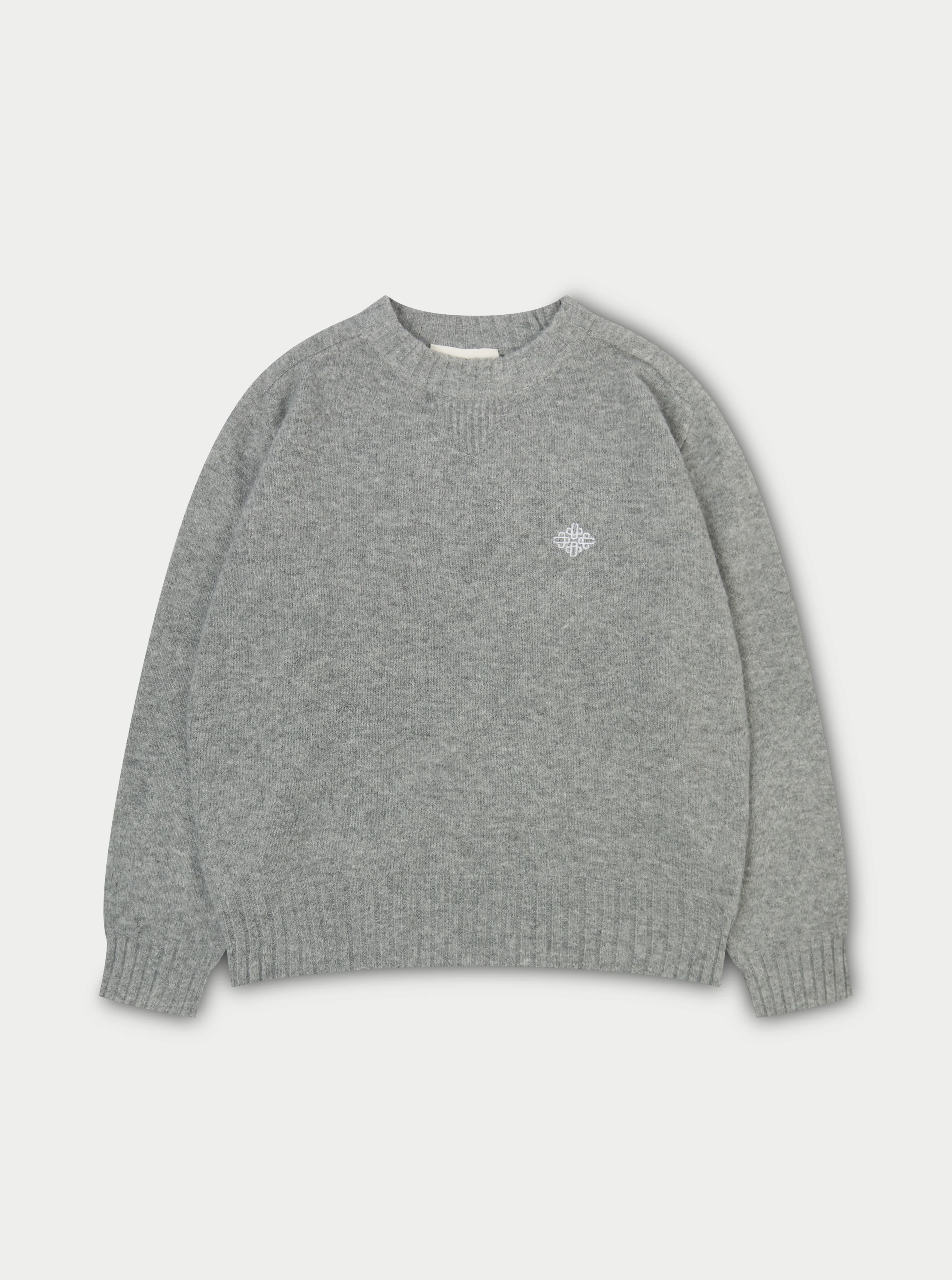 FLUFFY KNIT EMBLEM EMBROIDERED CREW - GREY MARL