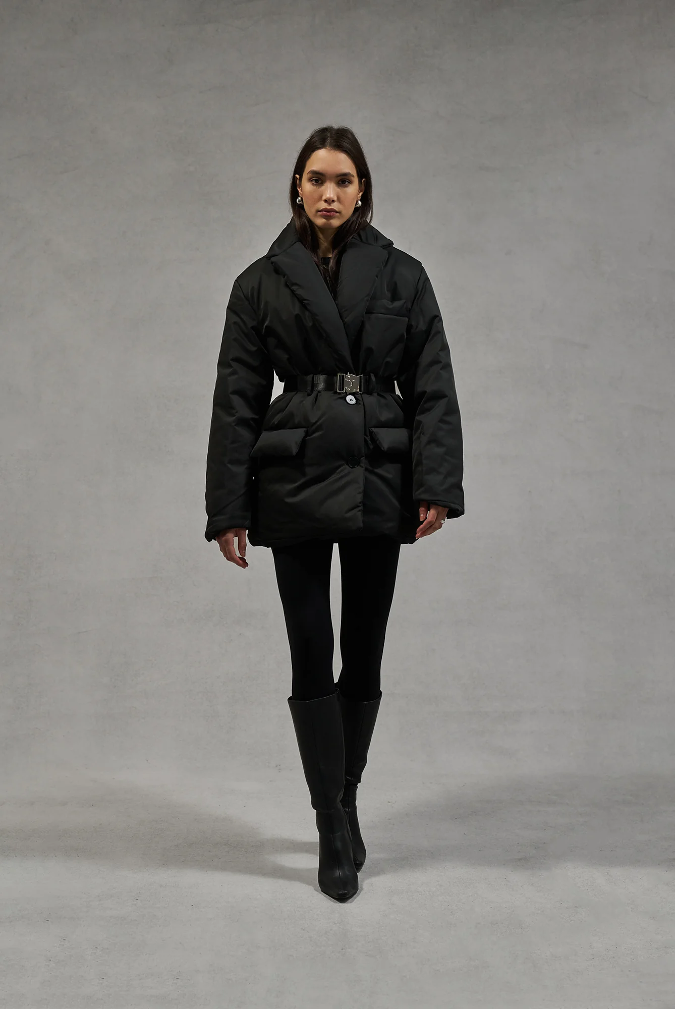 NYLON PADDED BLAZER COAT - BLACK