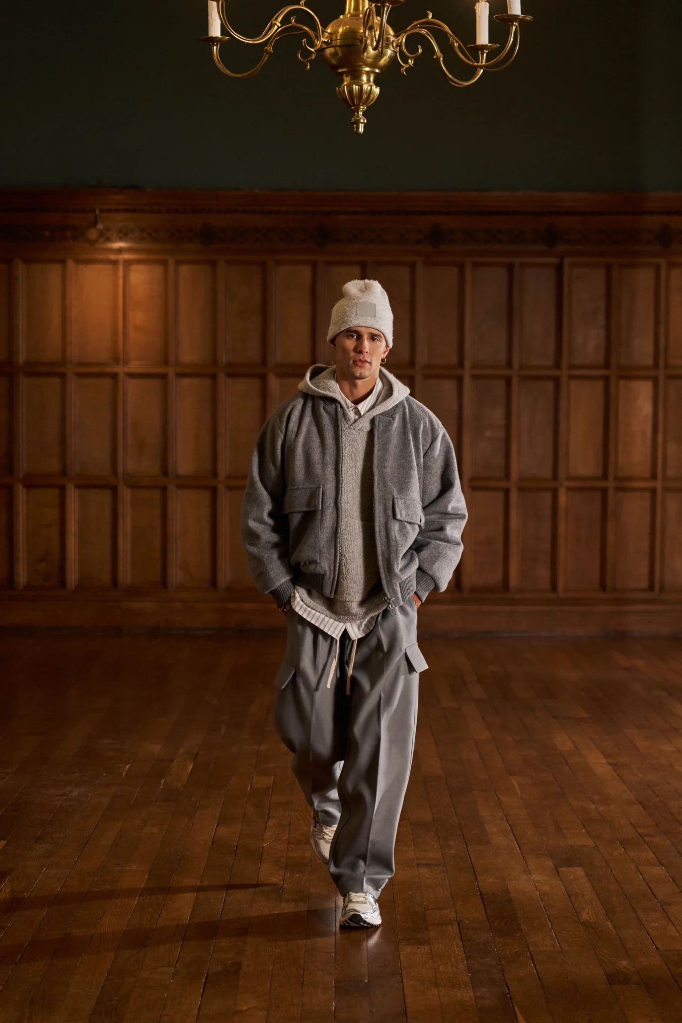 WOOL BLEND BOMBER JACKET - GREY MARL