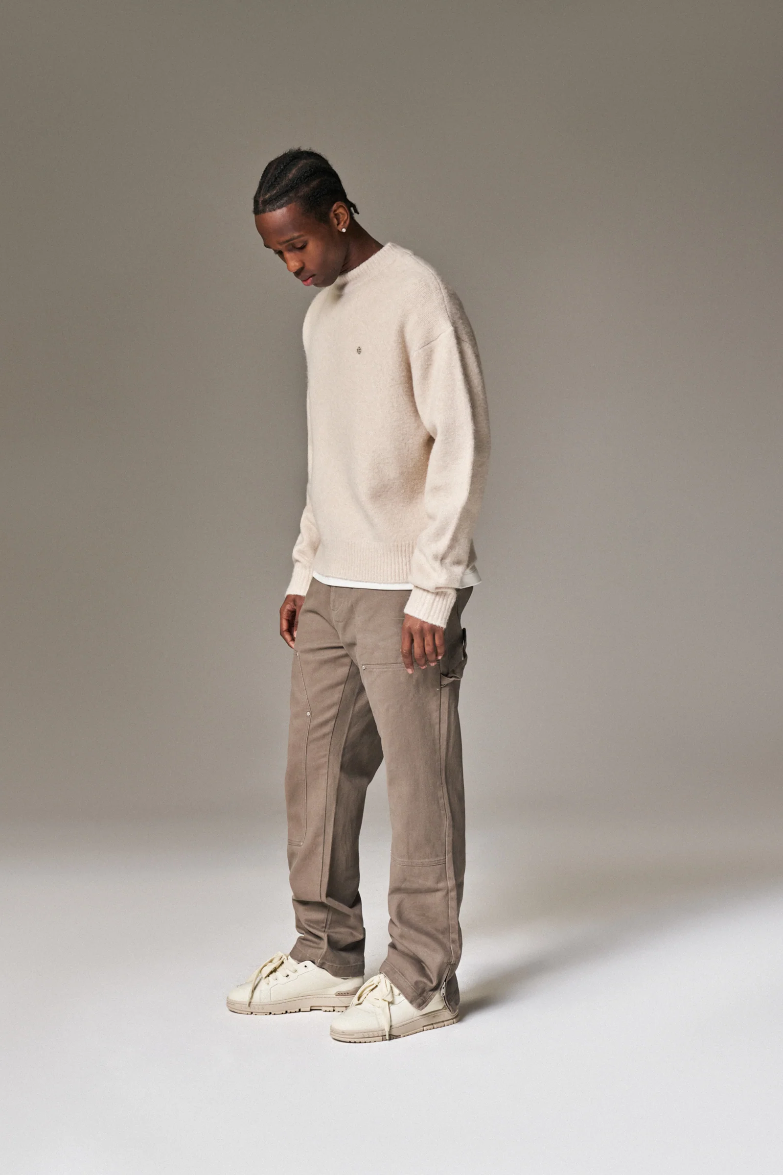 TWILL RIVET DETAIL CARPENTER PANT - BROWN