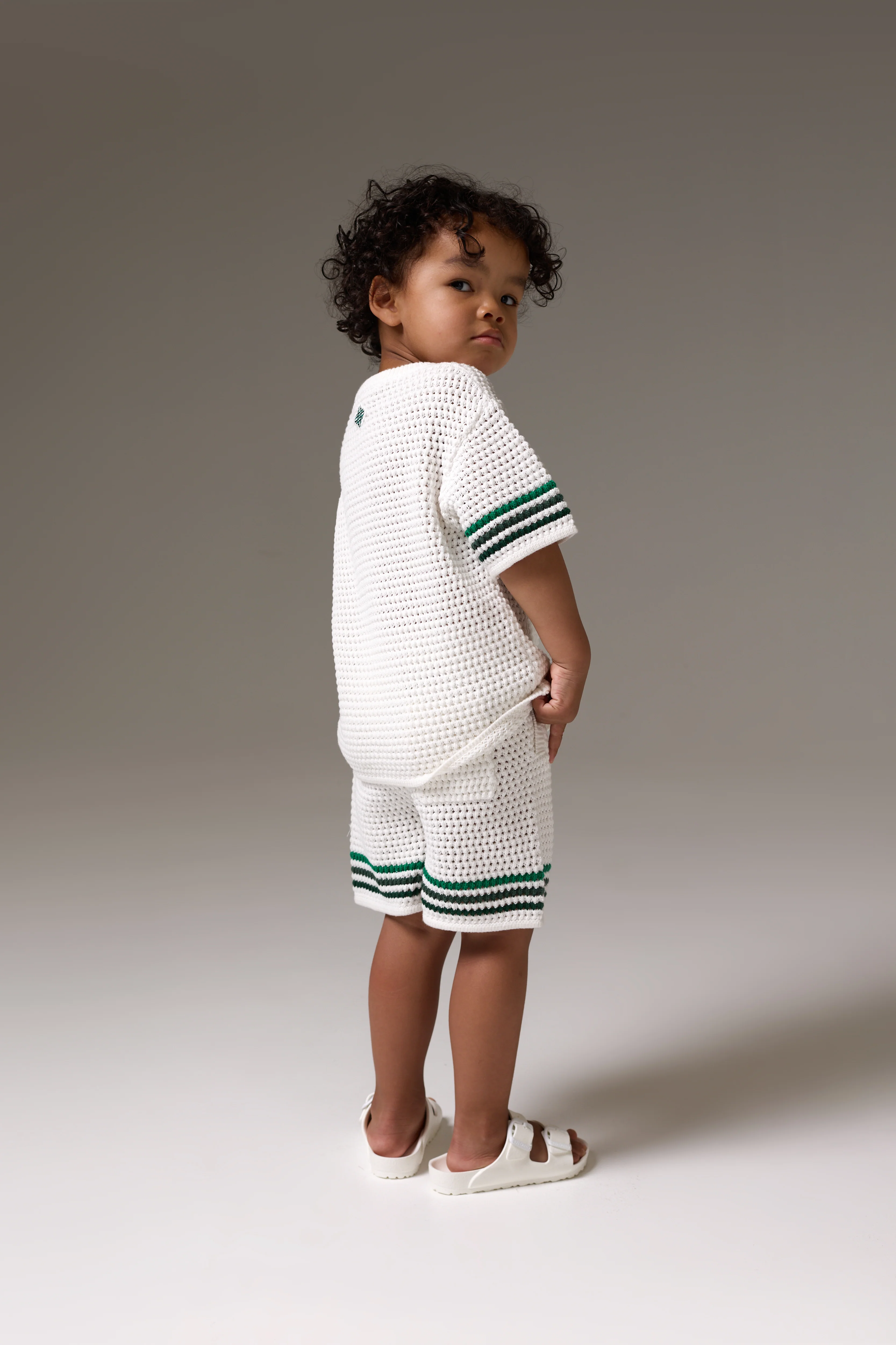 KIDS STRIPE CROCHET KNIT T-SHIRT - WHITE