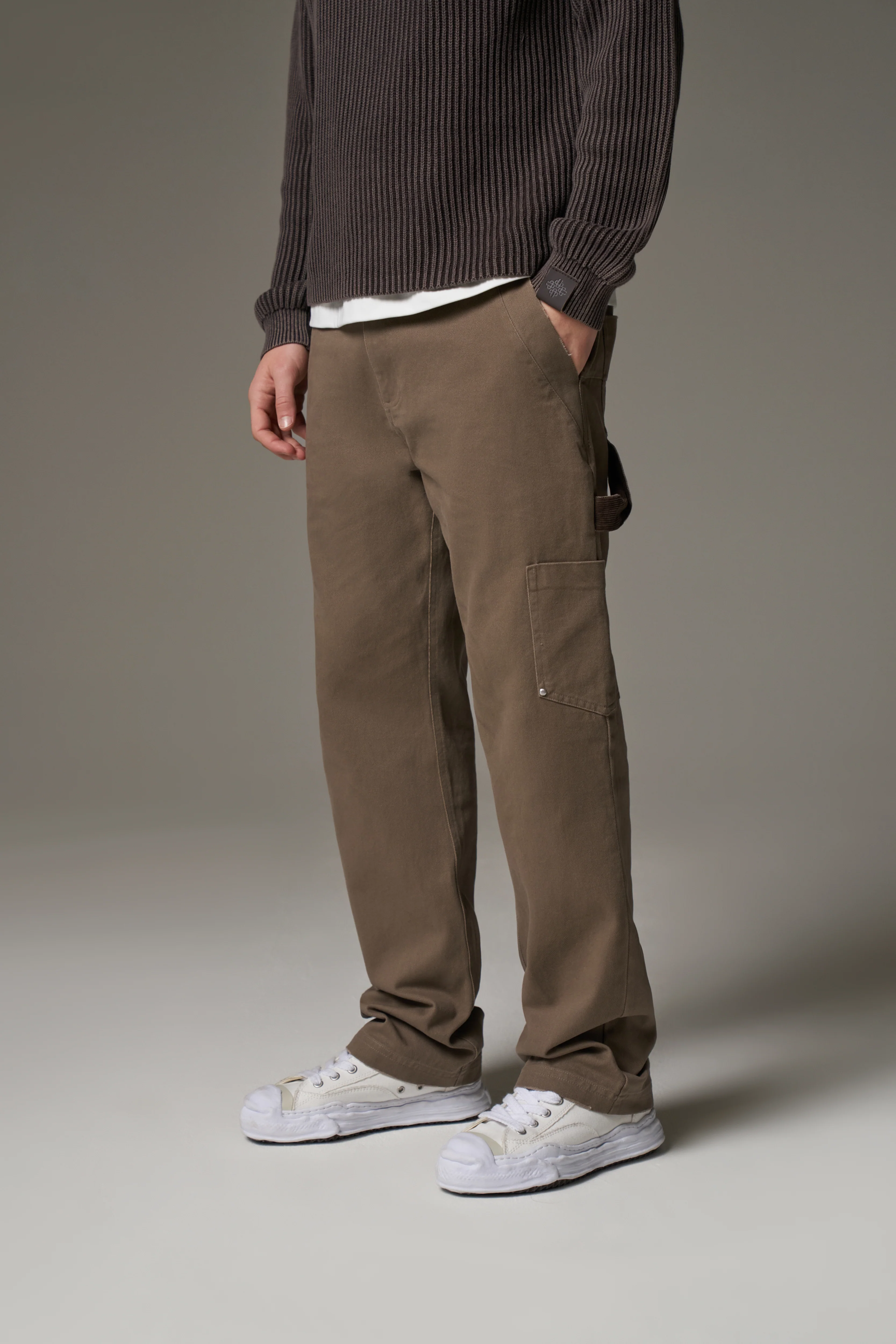 TWILL DOUBLE PATCH TROUSER - WASHED BROWN