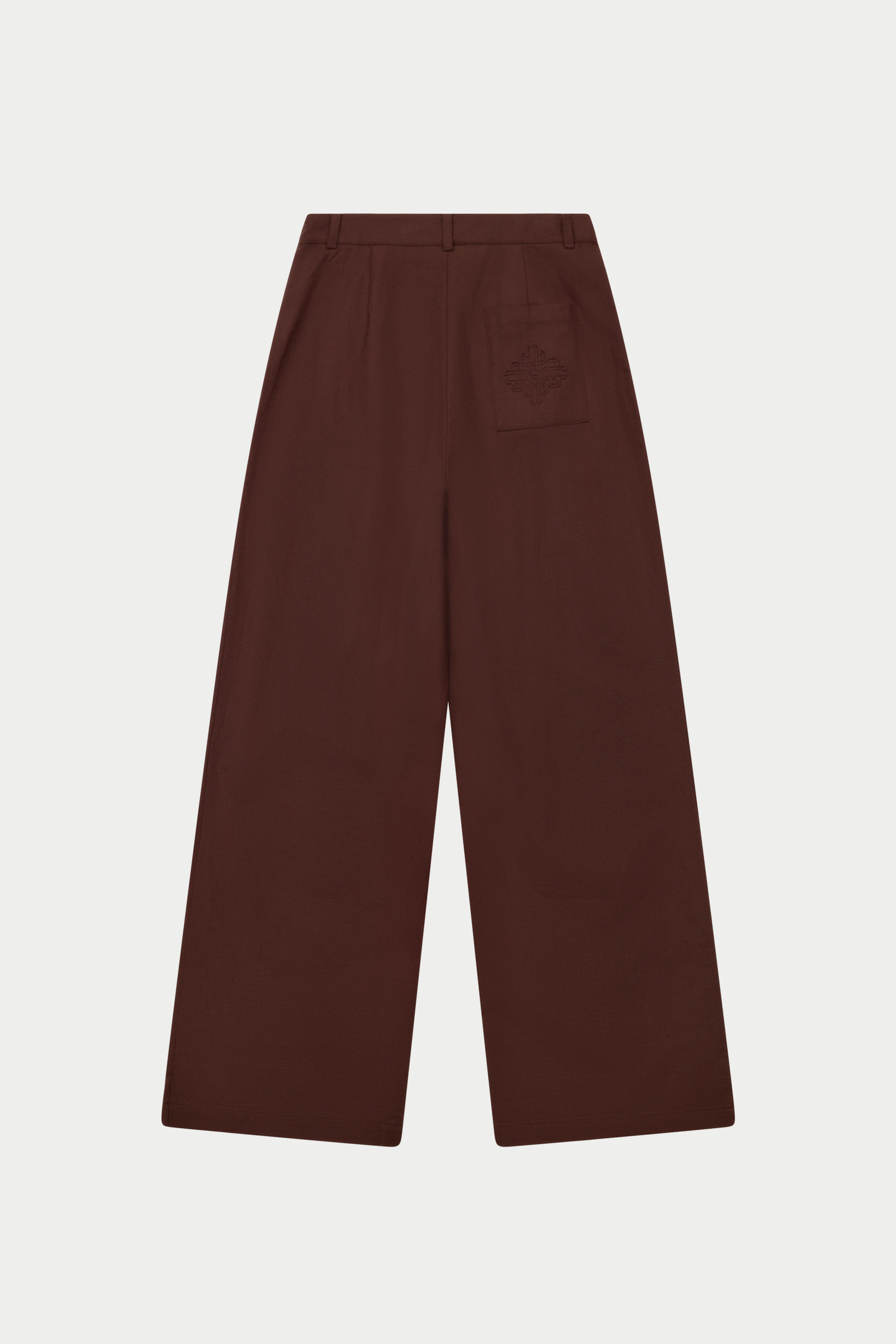LINEN BLEND WIDE LEG PLEATED TROUSERS - CHOCOLATE