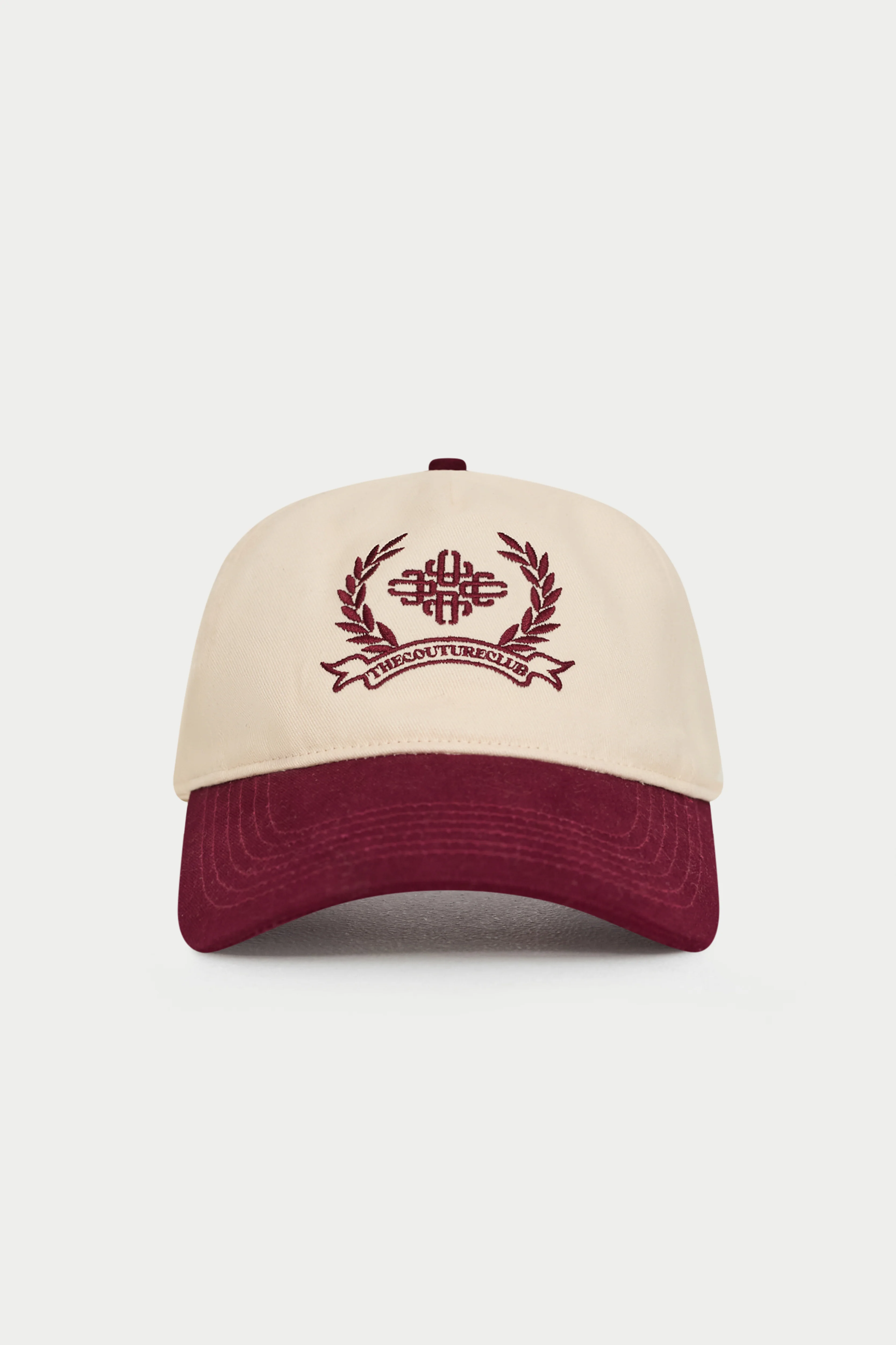 TWO TONE EMBROIDERY CREST CAP - BURGUNDY
