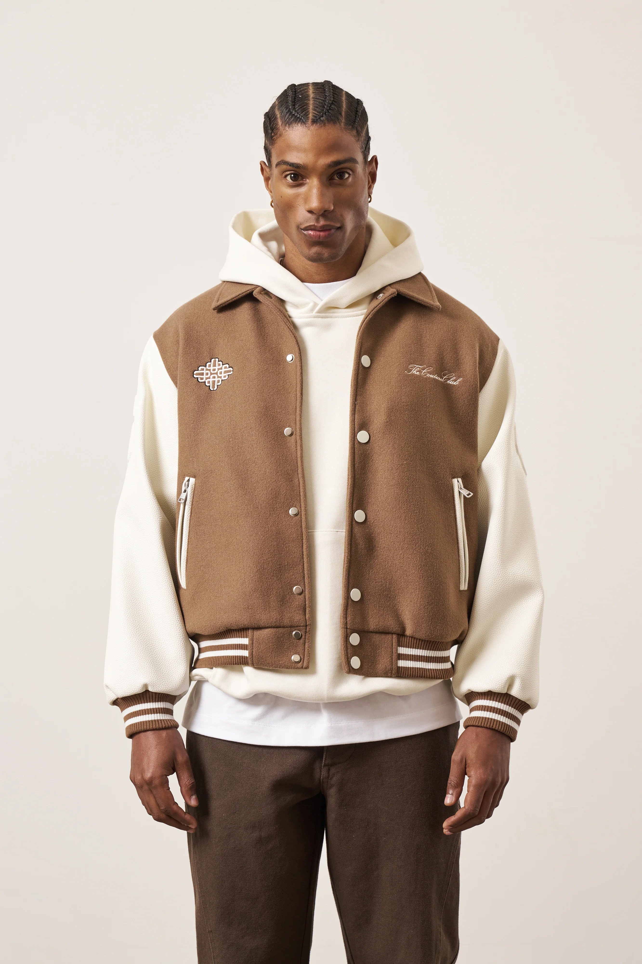 EMBLEM CHENILLE VARSITY JACKET - BROWN
