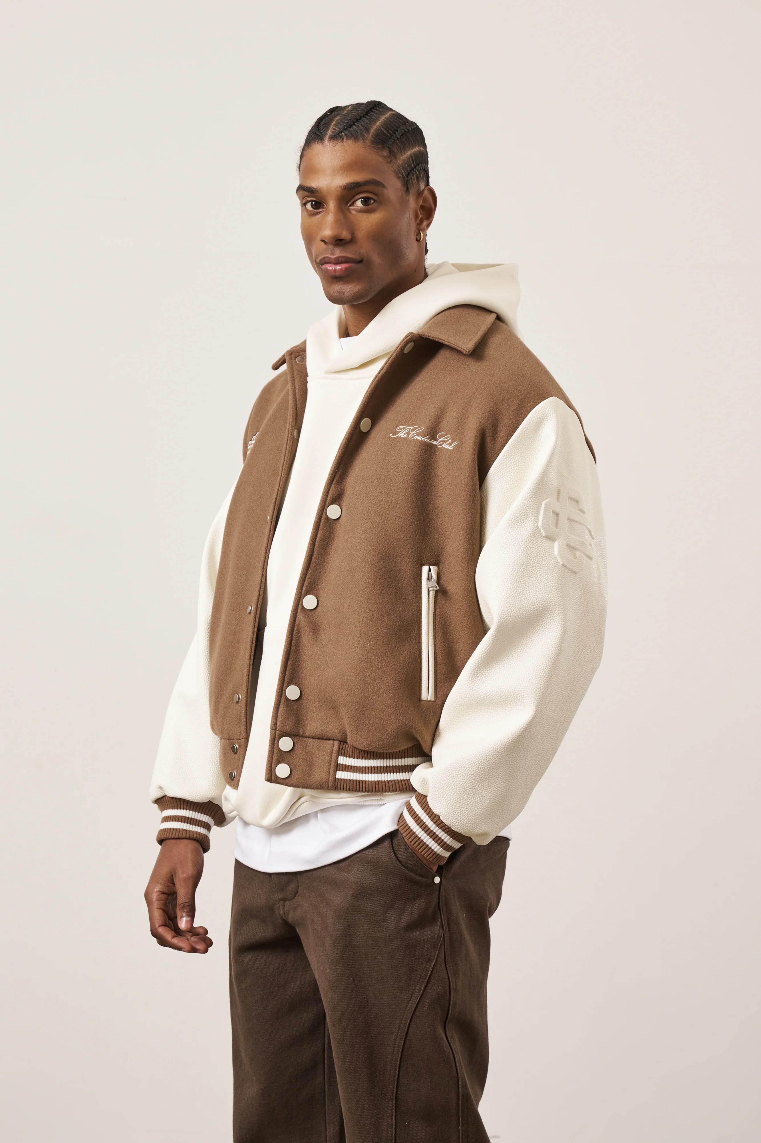 EMBLEM CHENILLE VARSITY JACKET - BROWN