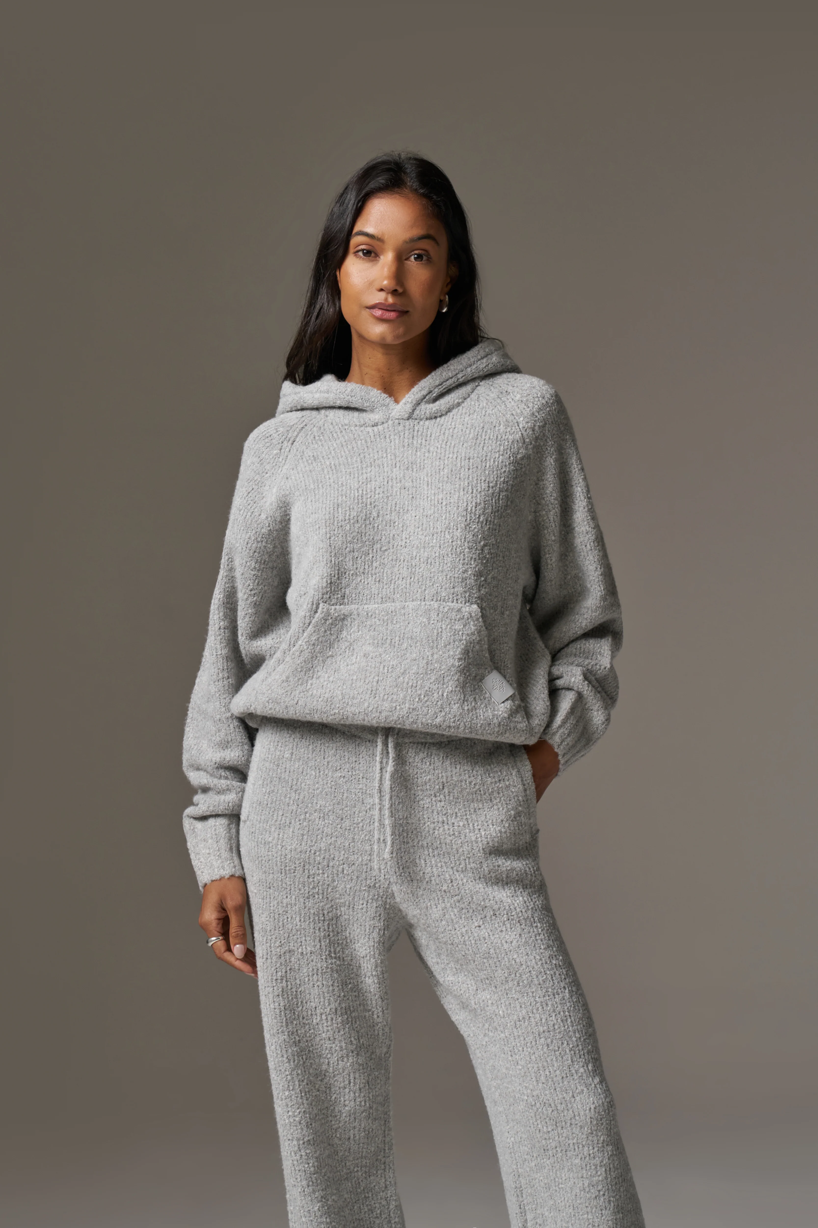 BOUCLE KNIT HOODIE - GREY MARL