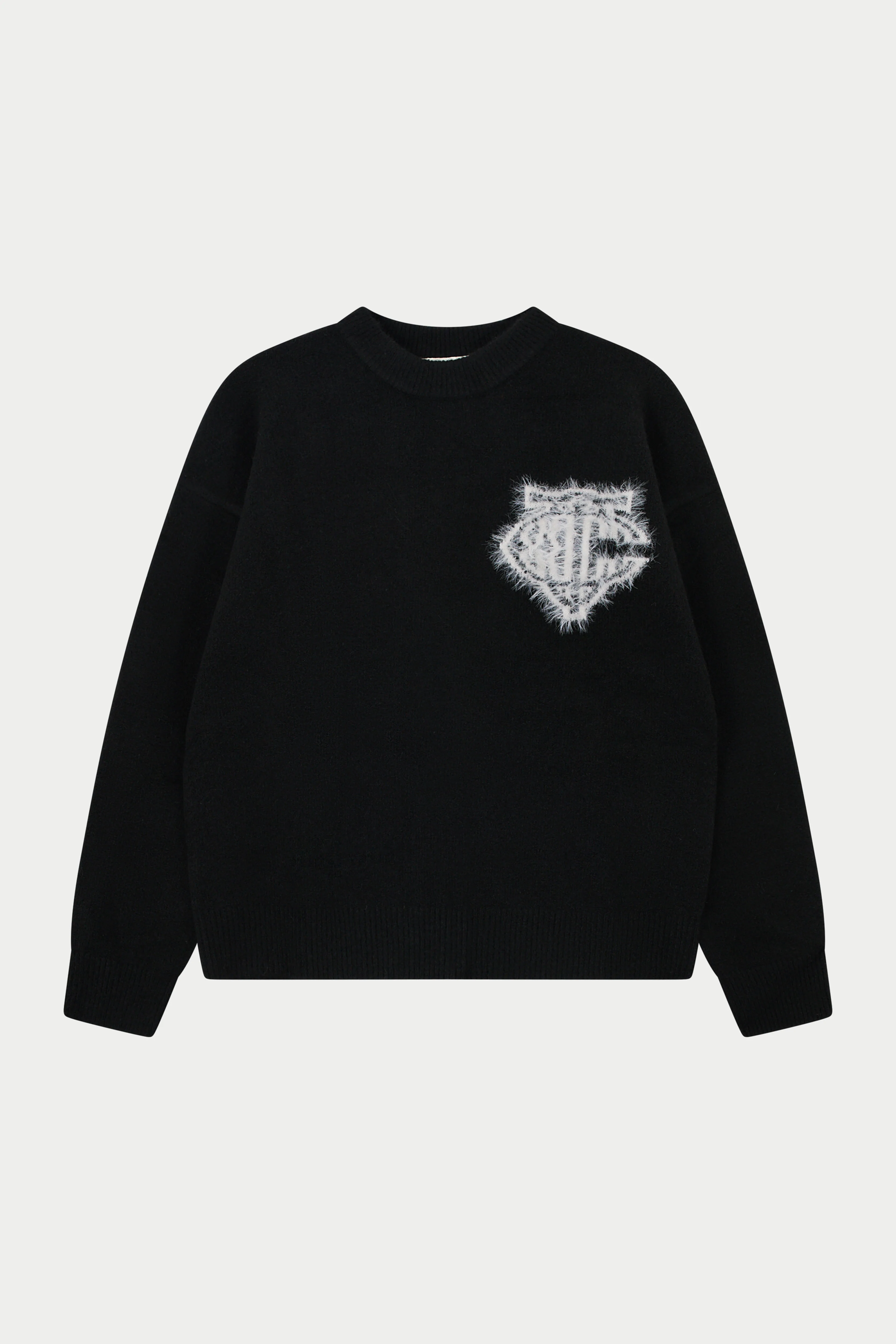 MONOGRAM EMBLEM FLUFFY KNIT CREW - BLACK