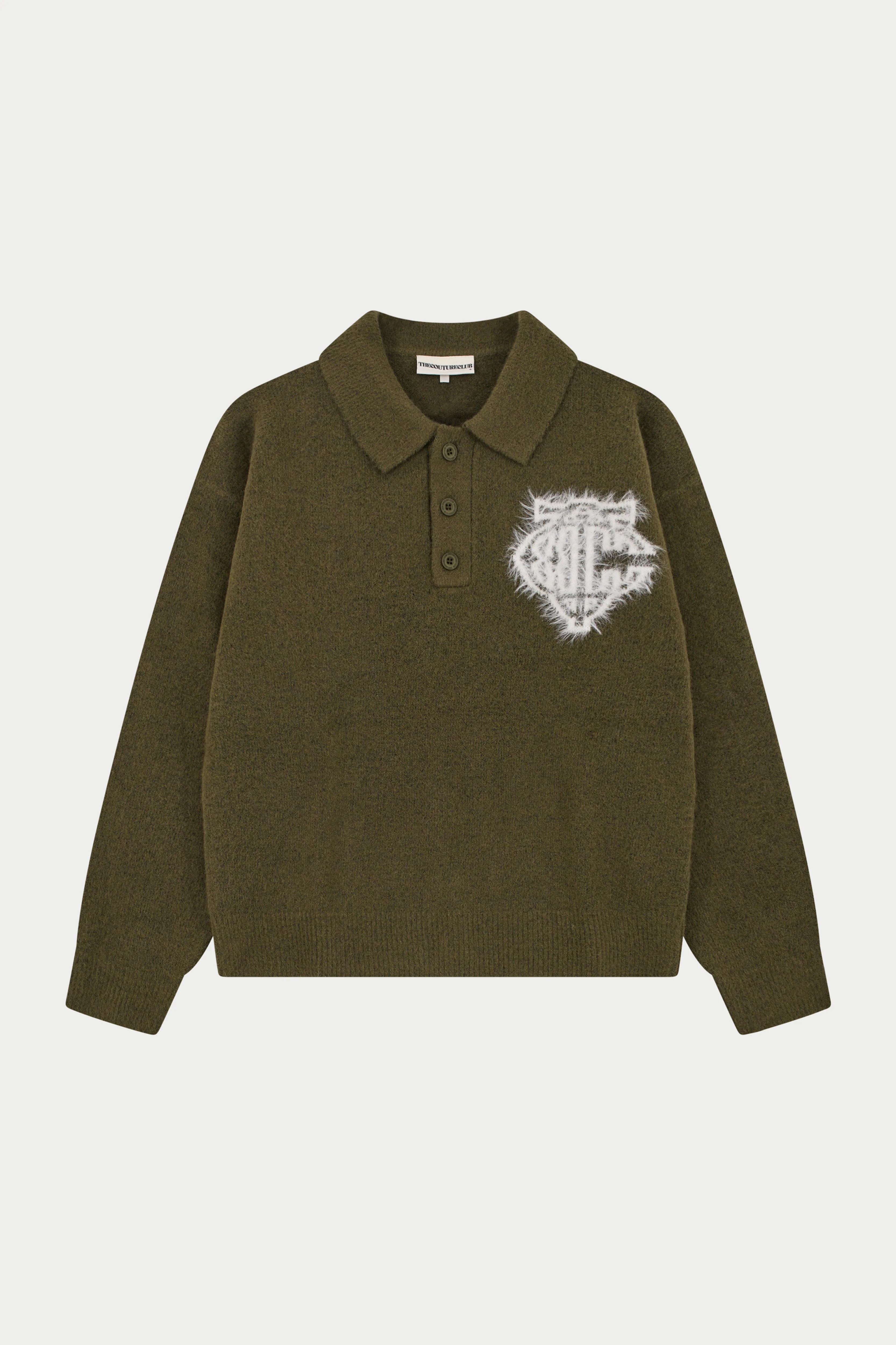 MONOGRAM EMBLEM FLUFFY KNIT POLO - KHAKI