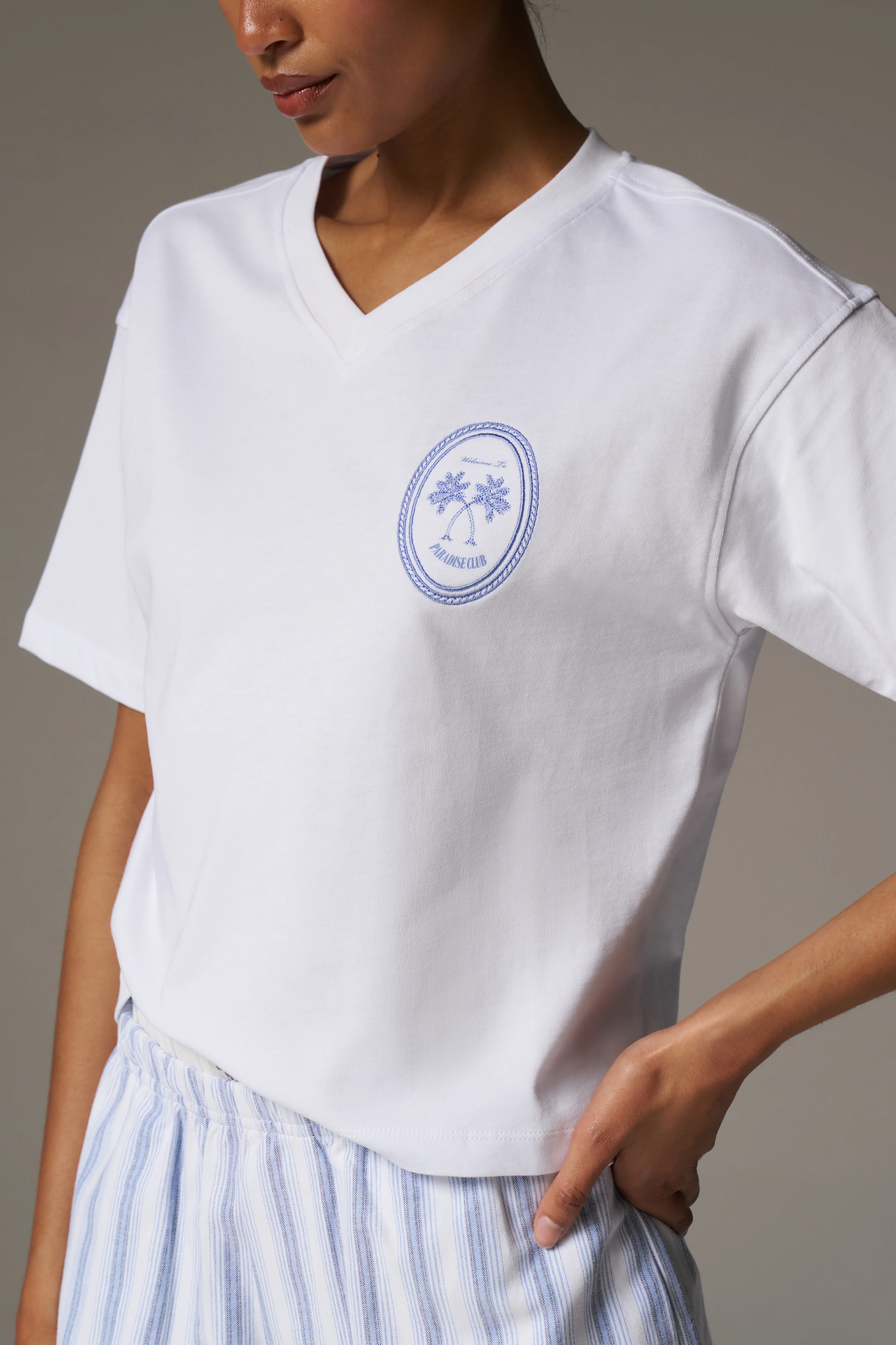 EMBROIDERED PALM GRAPHIC BOXY T-SHIRT - WHITE