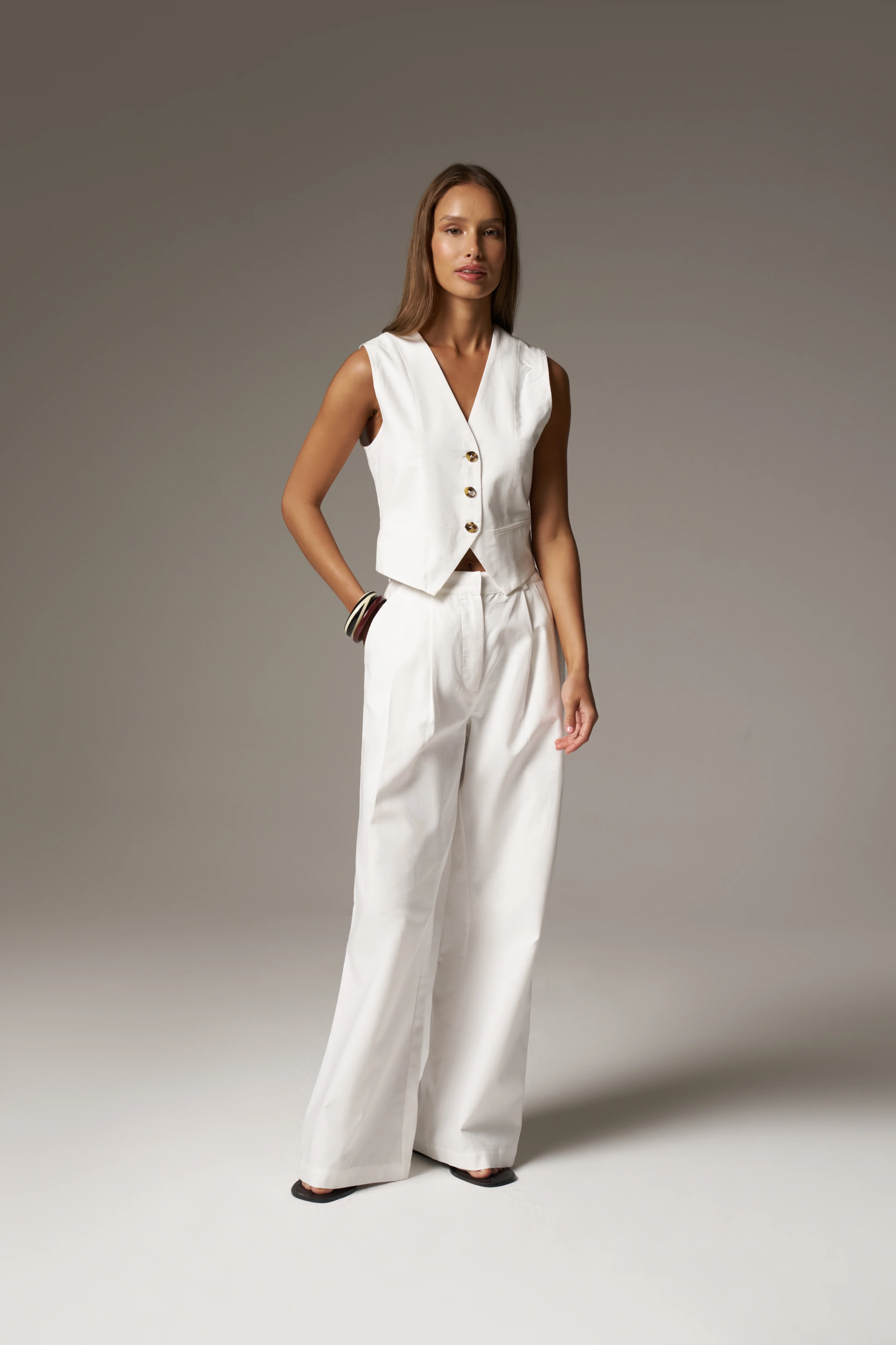 LINEN BLEND WAISTCOAT - WHITE