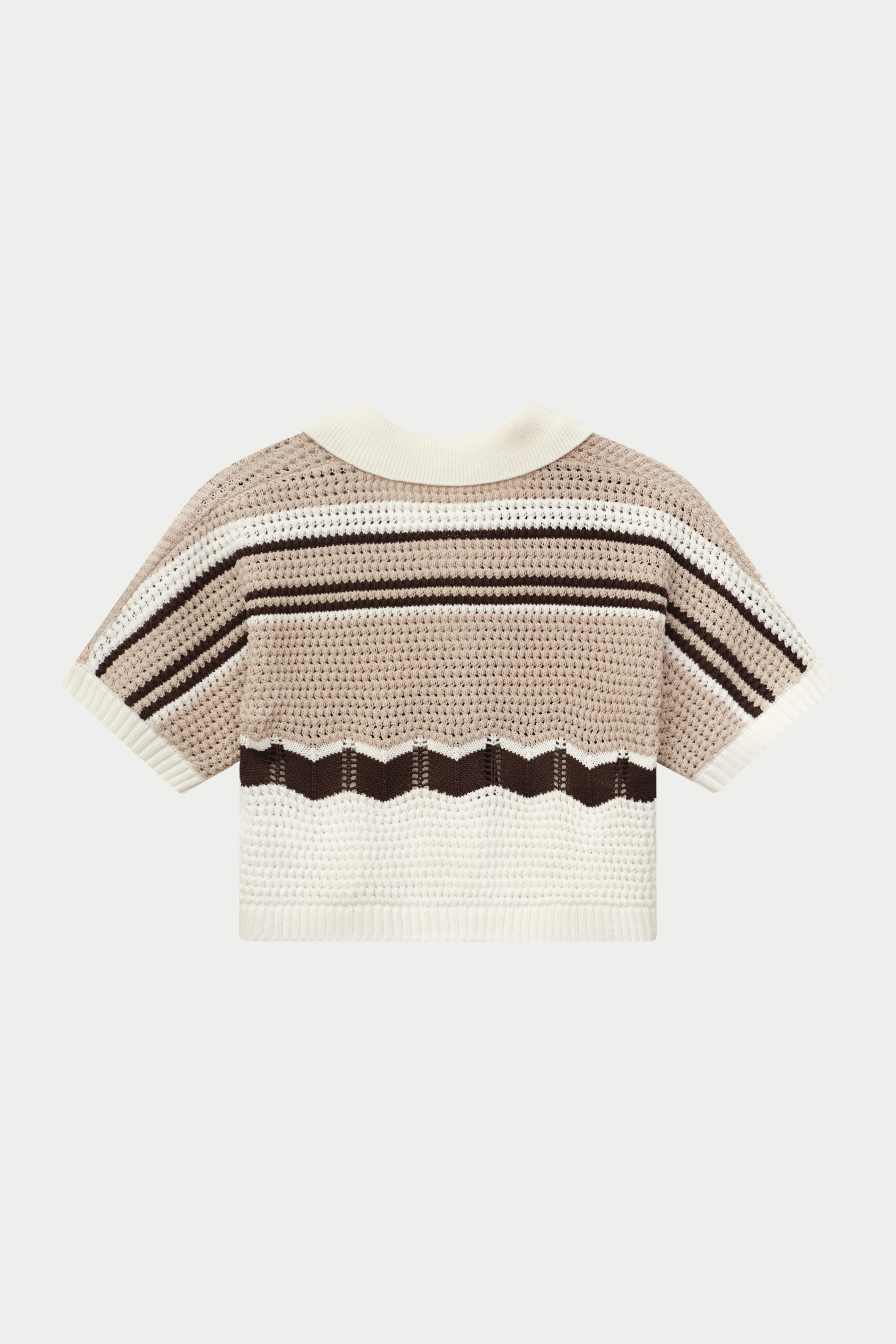 STRIPE CROCHET KNITTED OPEN COLLAR SHIRT - OFF WHITE