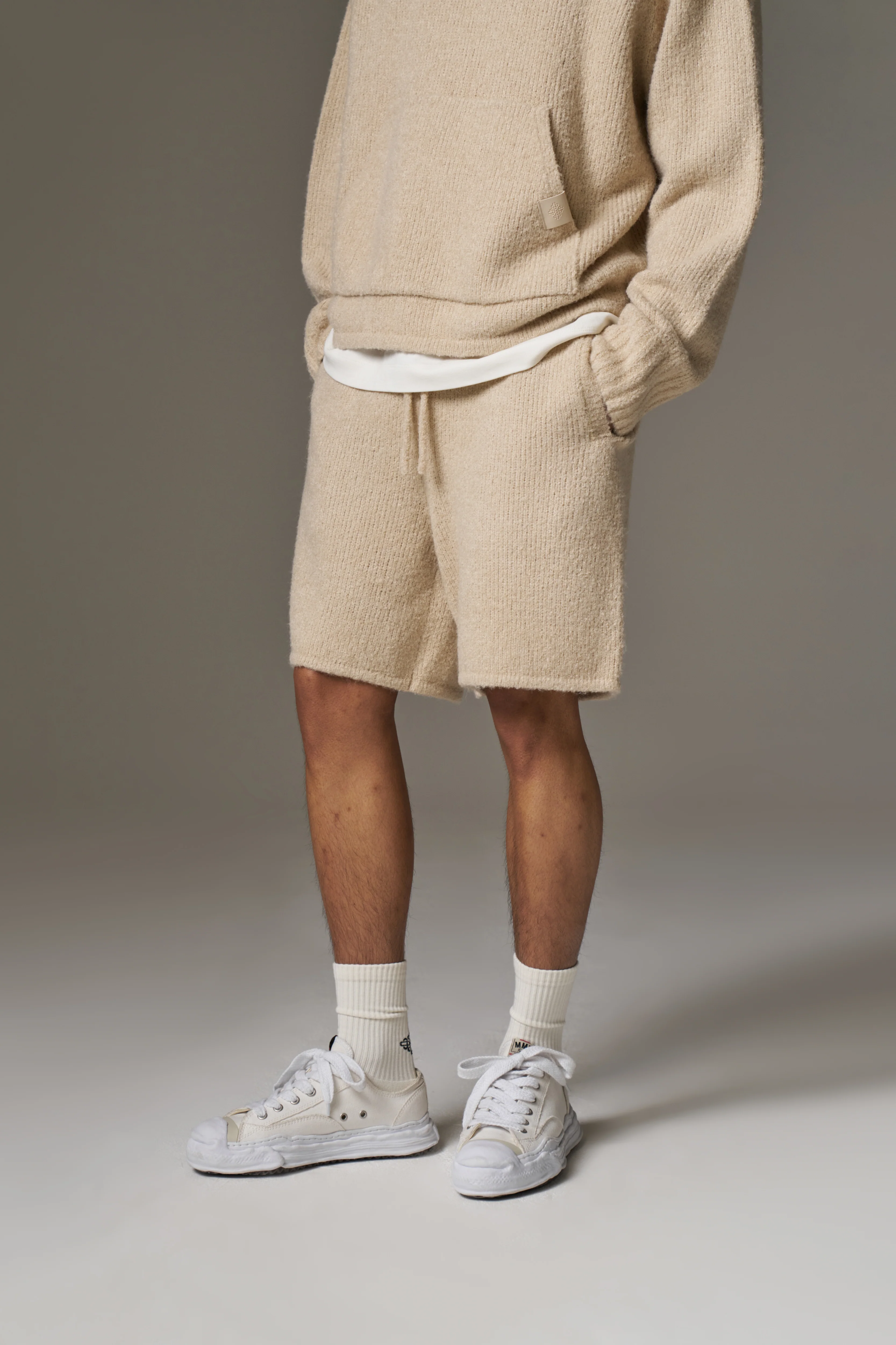 BOUCLE KNIT SHORTS - STONE