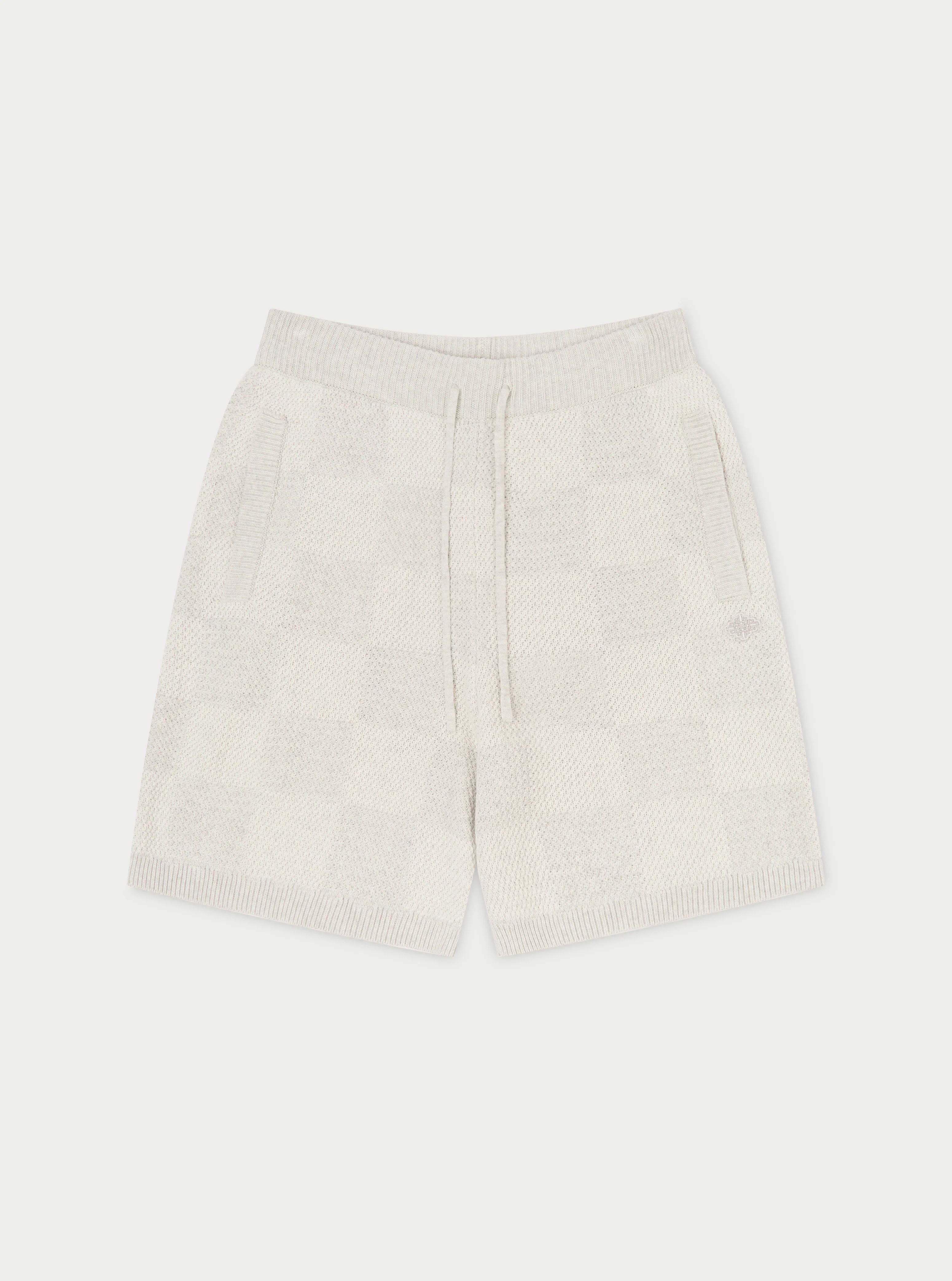 KNITTED CHECKERBOARD SHORTS - GREY