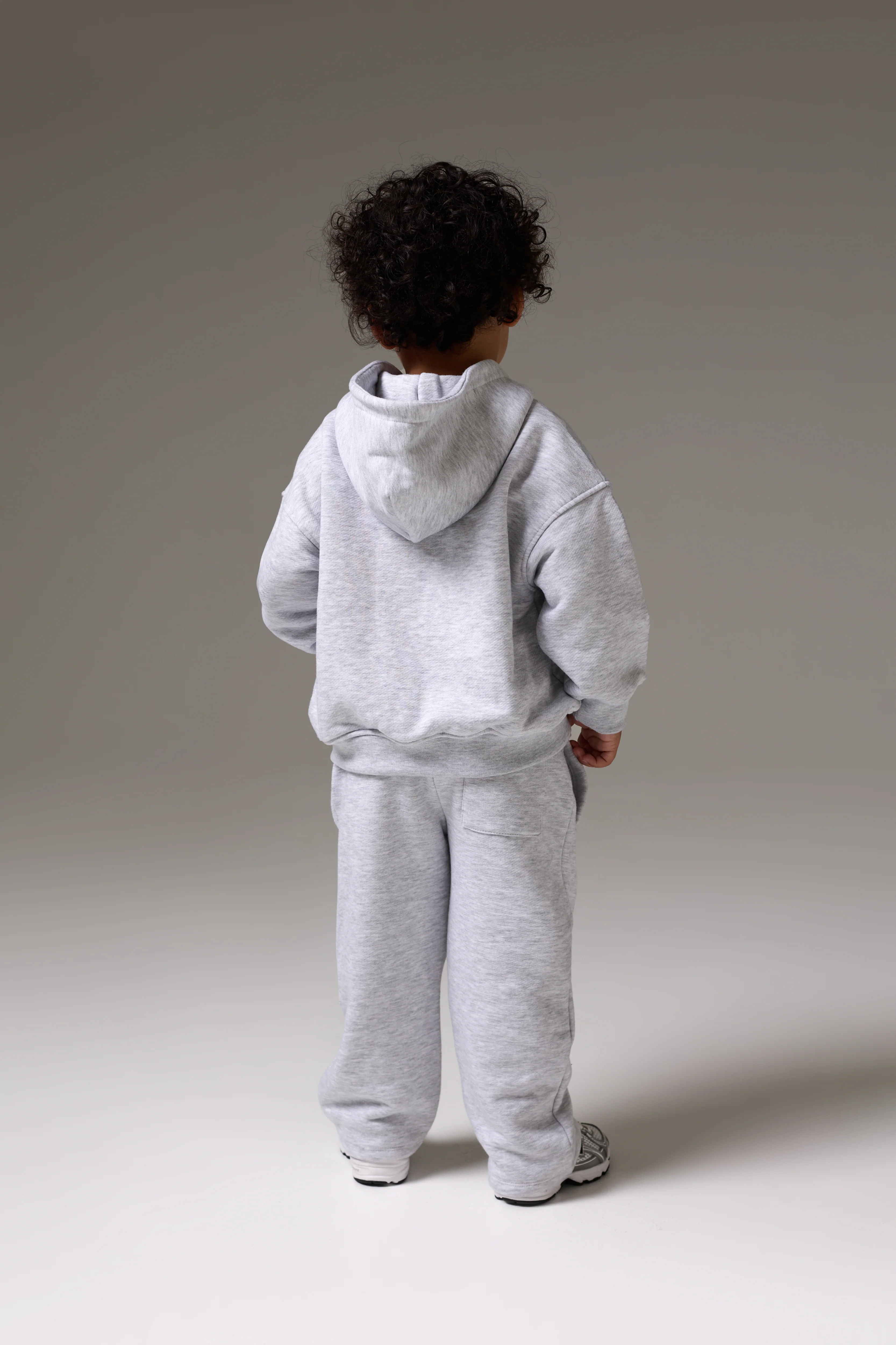 KIDS ZIP THROUGH MONOGRAM EMBLEM APPLIQUE HOODIE - GREY MARL