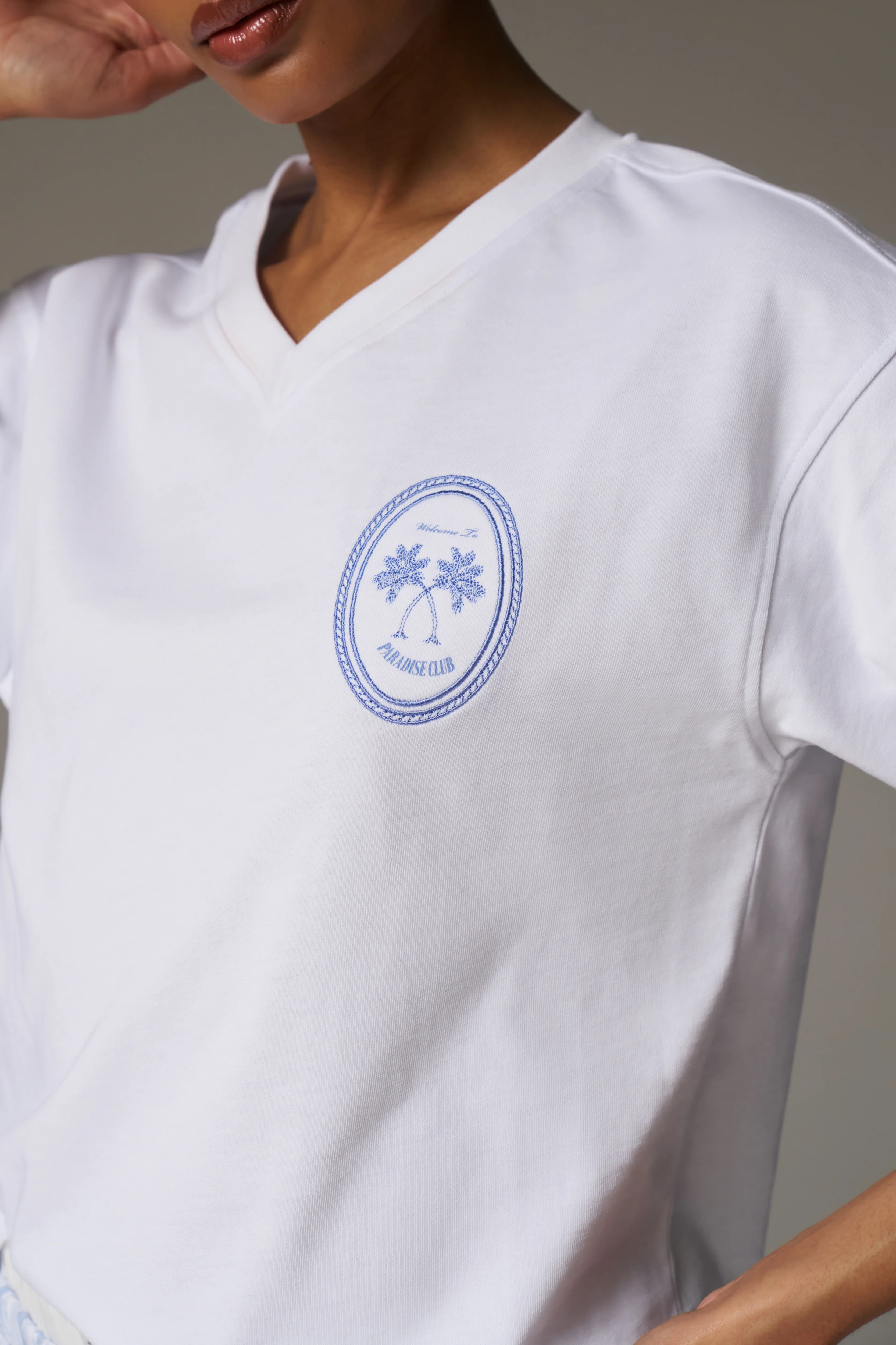 EMBROIDERED PALM GRAPHIC BOXY T-SHIRT - WHITE