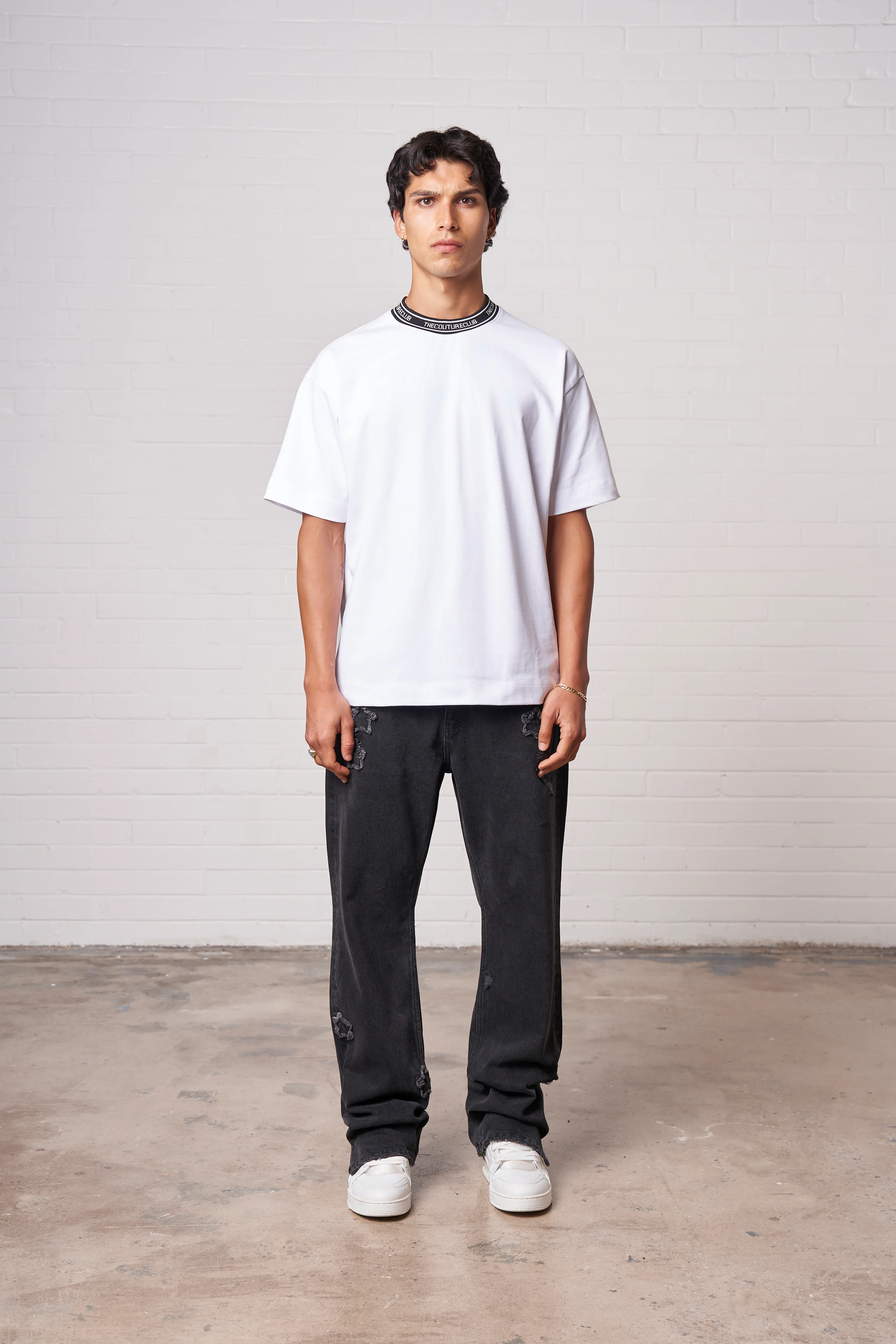 JACQUARD COLLAR T-SHIRT - WHITE