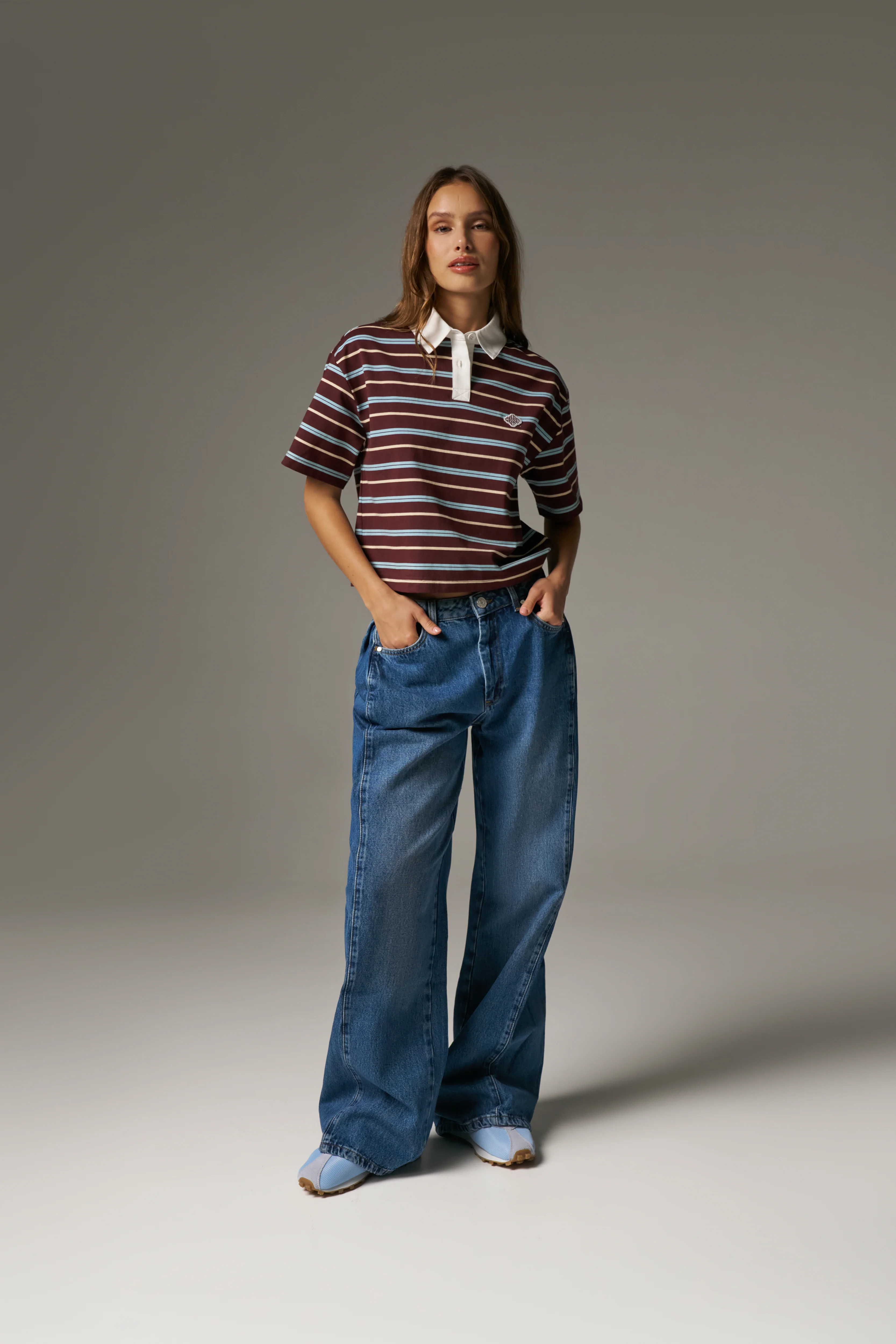 STRIPED POLO TEE - CHOCOLATE