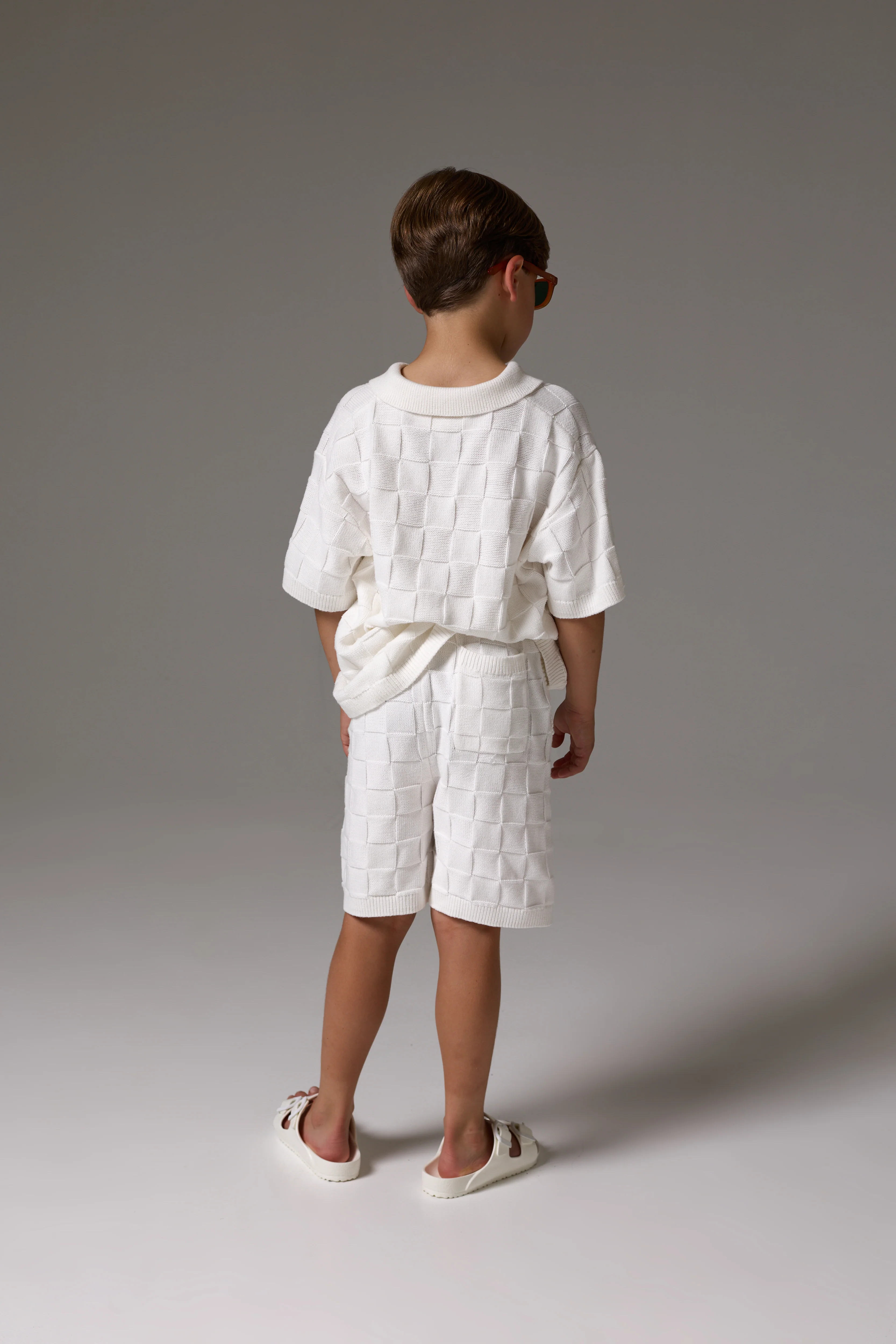 JUNIOR CHECKERBOARD KNITTED SHIRT - OFF WHITE