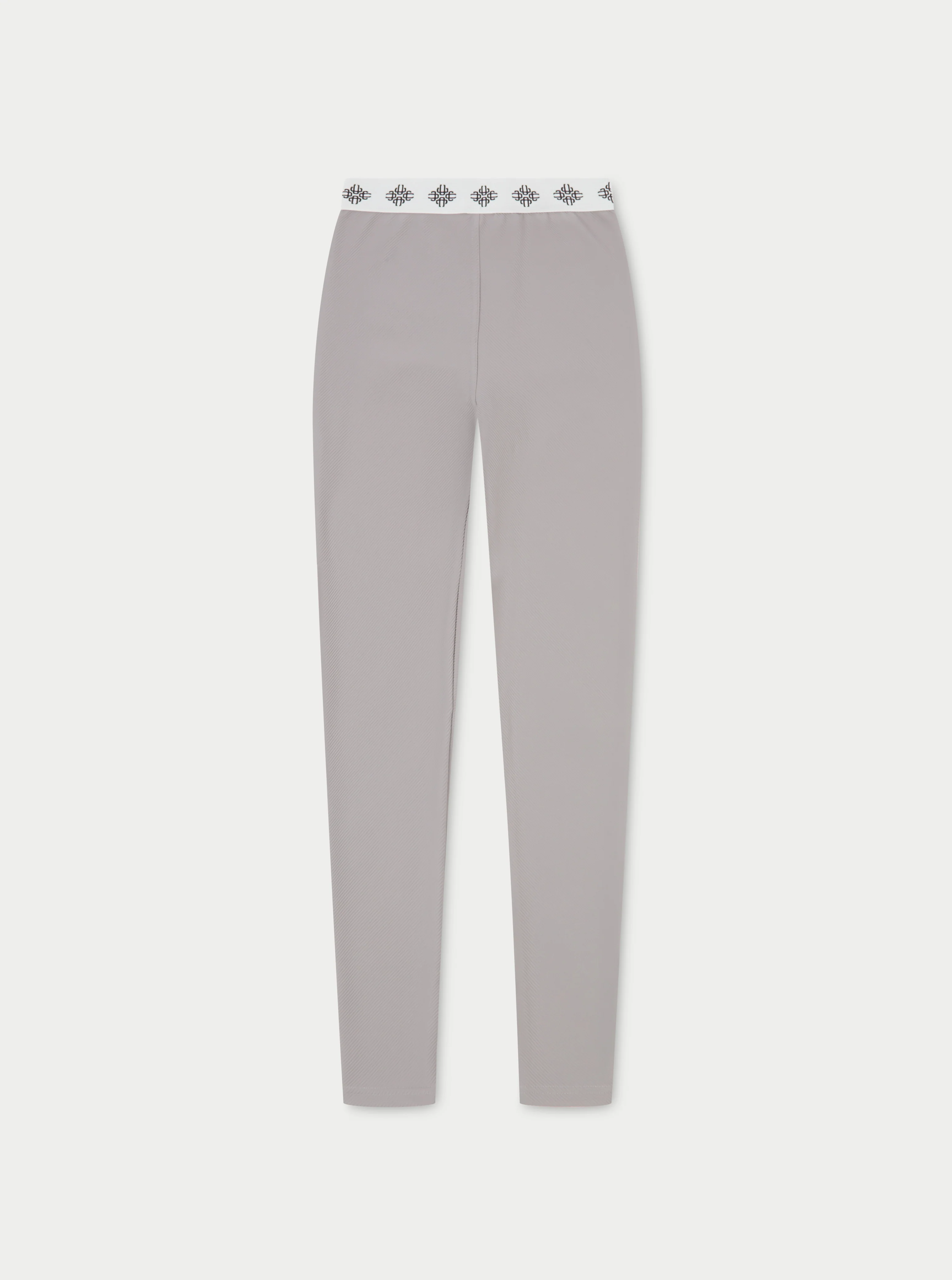 BRANDED WAISTBAND RIBBED LEGGINGS - GREY