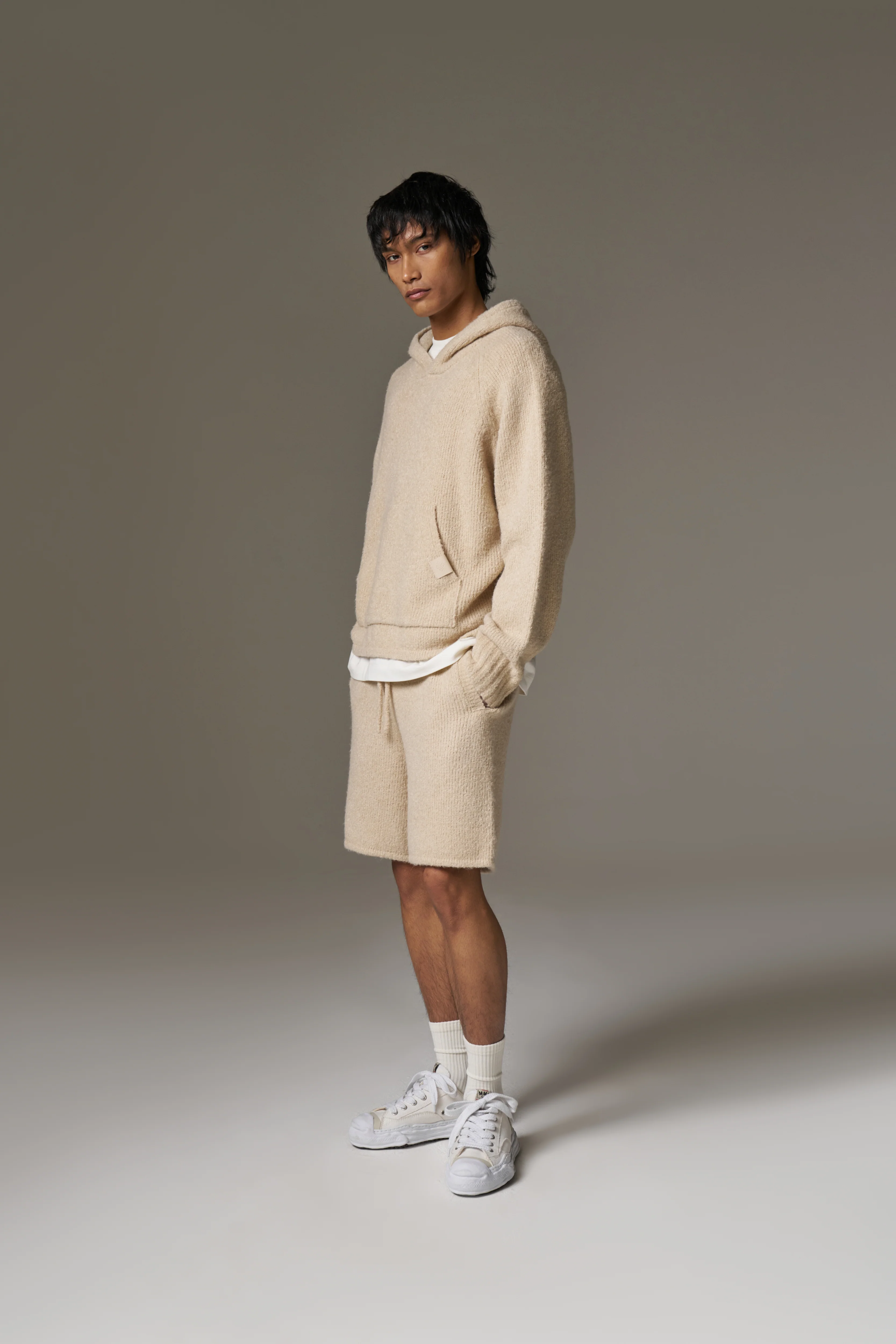 BOUCLE KNIT SHORTS - STONE