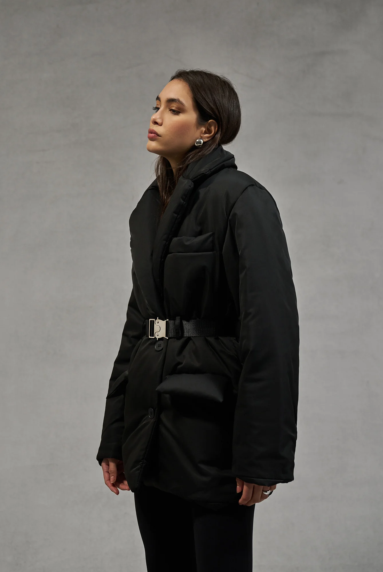 NYLON PADDED BLAZER COAT - BLACK