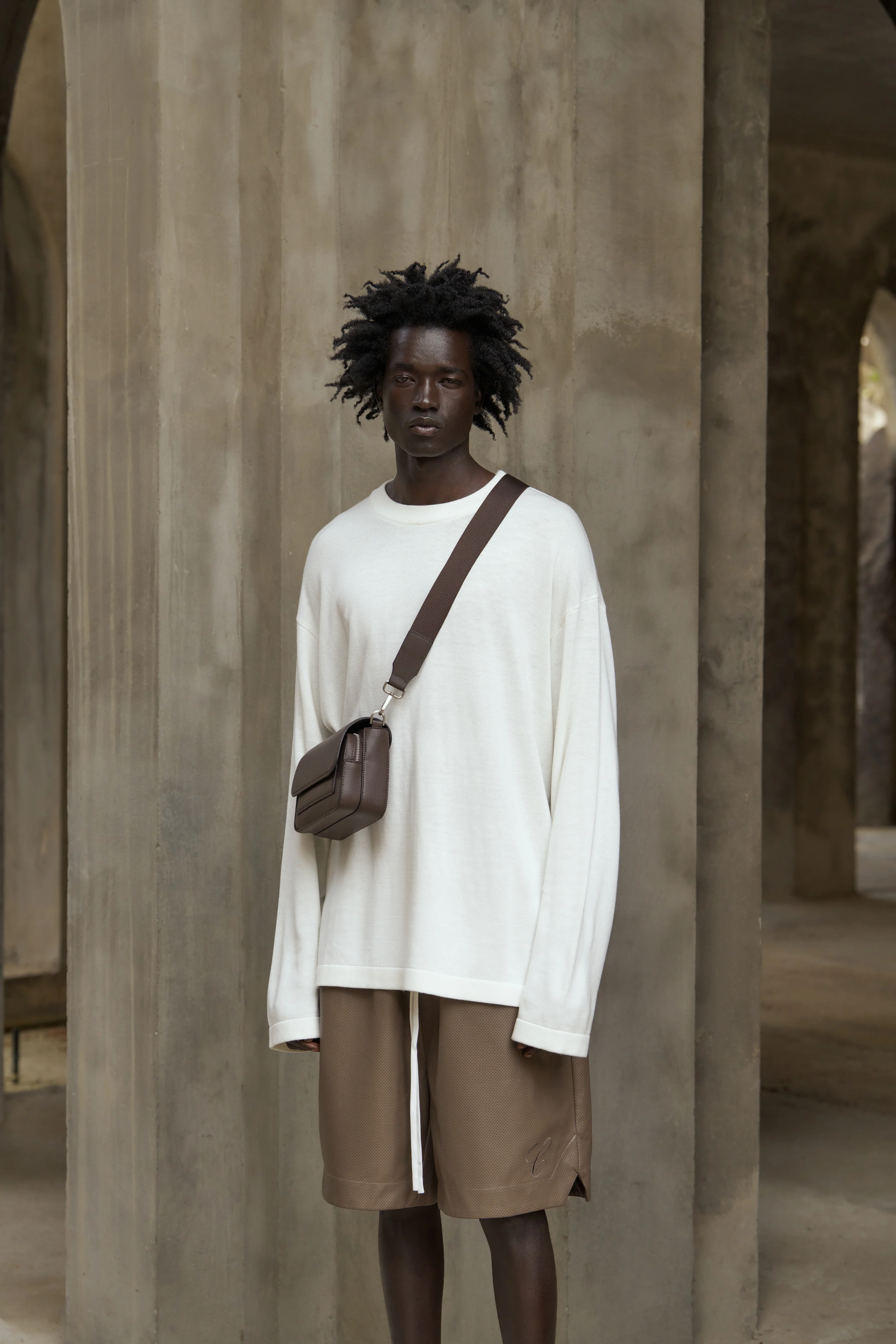 FINE GAUGE KNIT LONG SLEEVE T-SHIRT - OFF WHITE