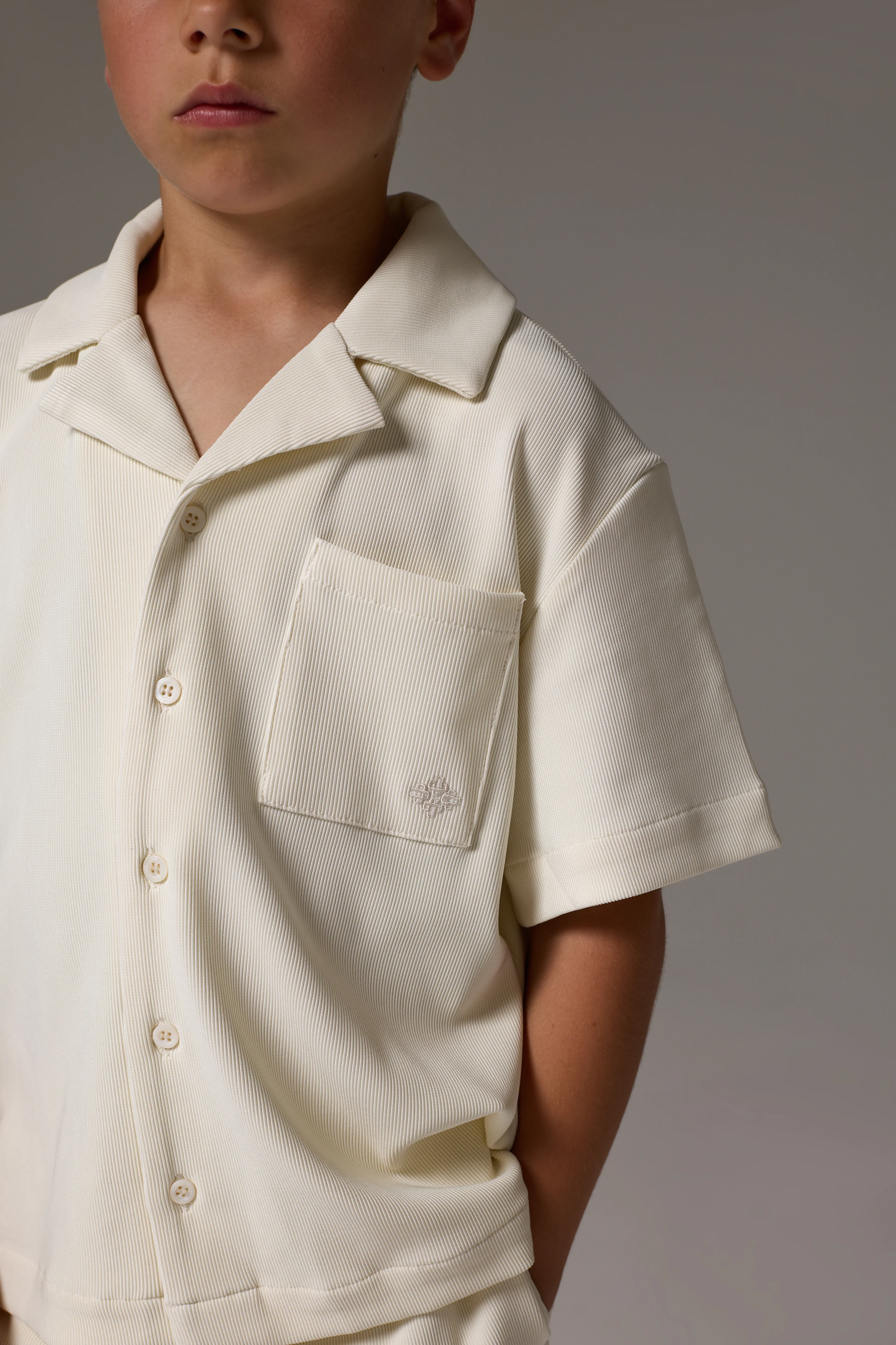 JUNIOR RIB BUTTON THROUGH SHIRT - STONE