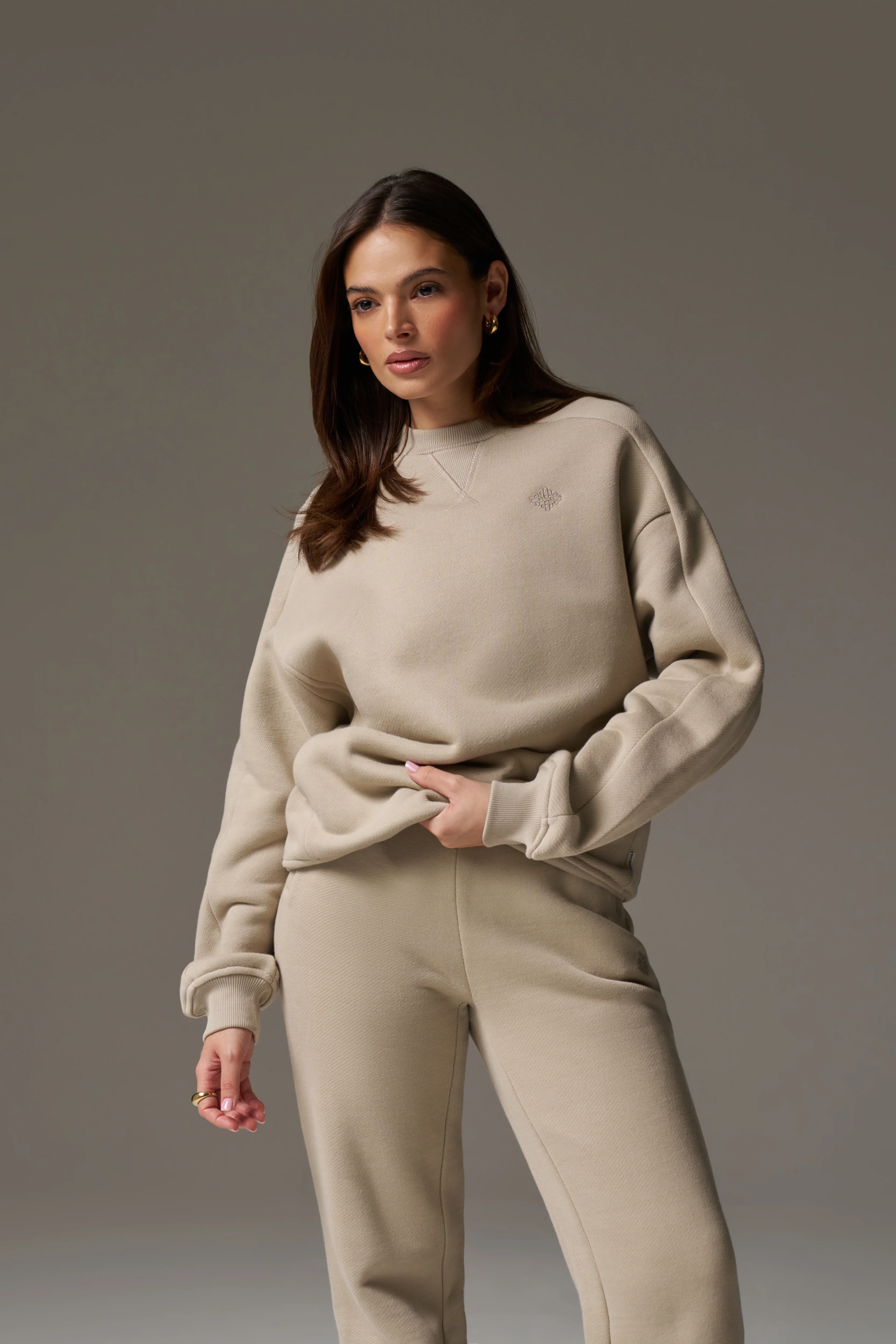 LAUNDERED CLASSICS SEAM DETAIL SWEATSHIRT - BEIGE