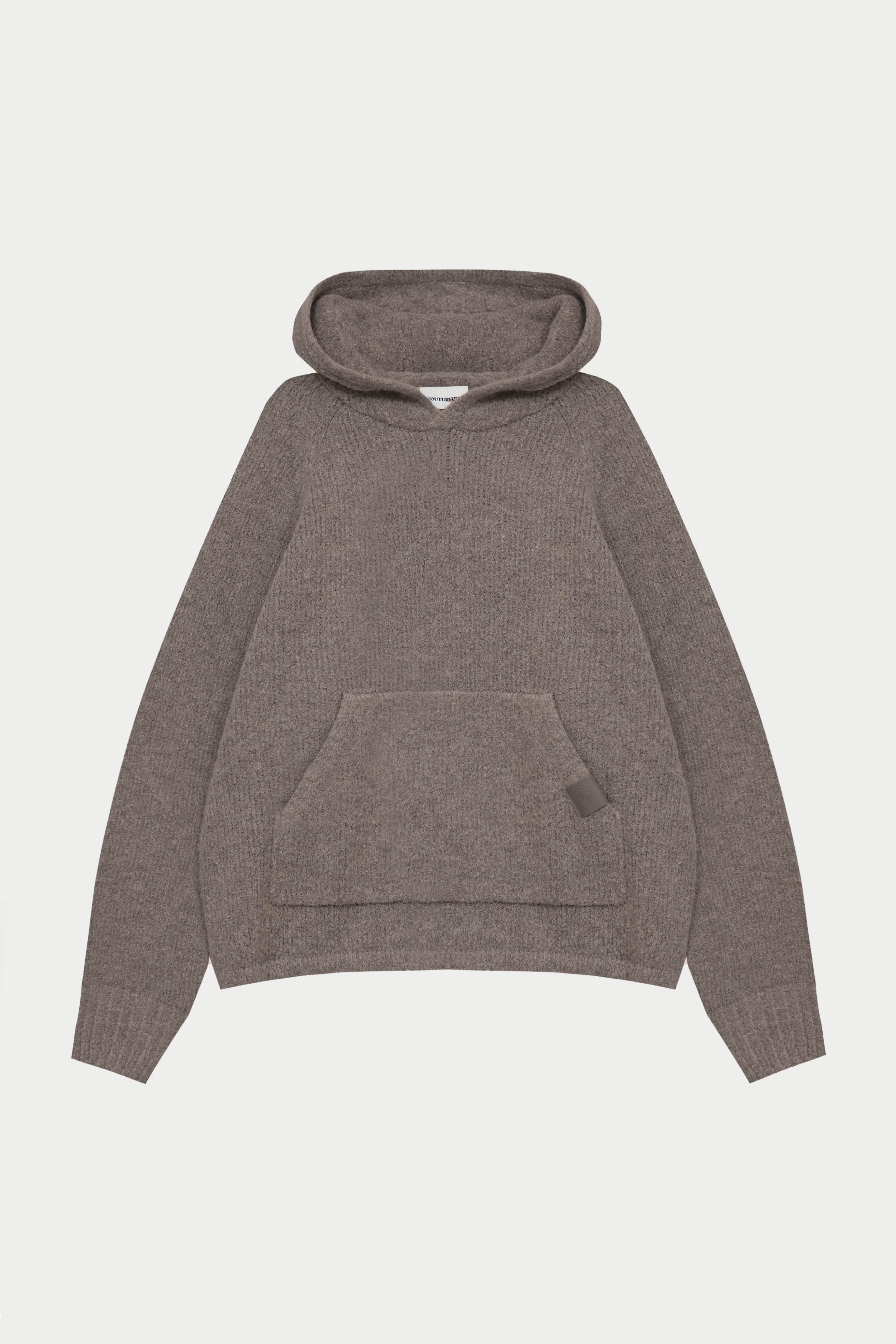 BOUCLE KNIT HOODIE - BROWN