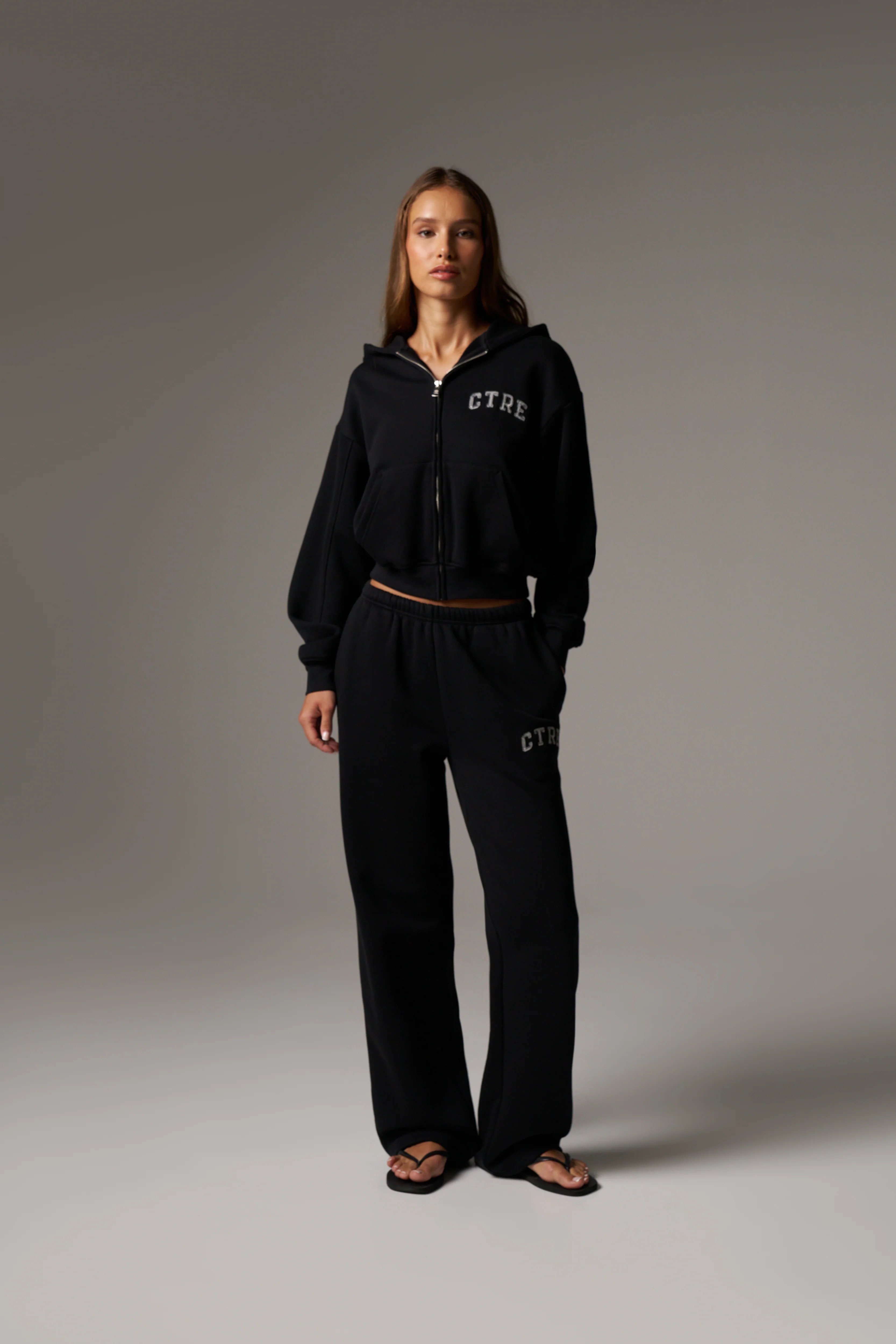 CTRE ZIP THROUGH RELAXED HOODIE - BLACK