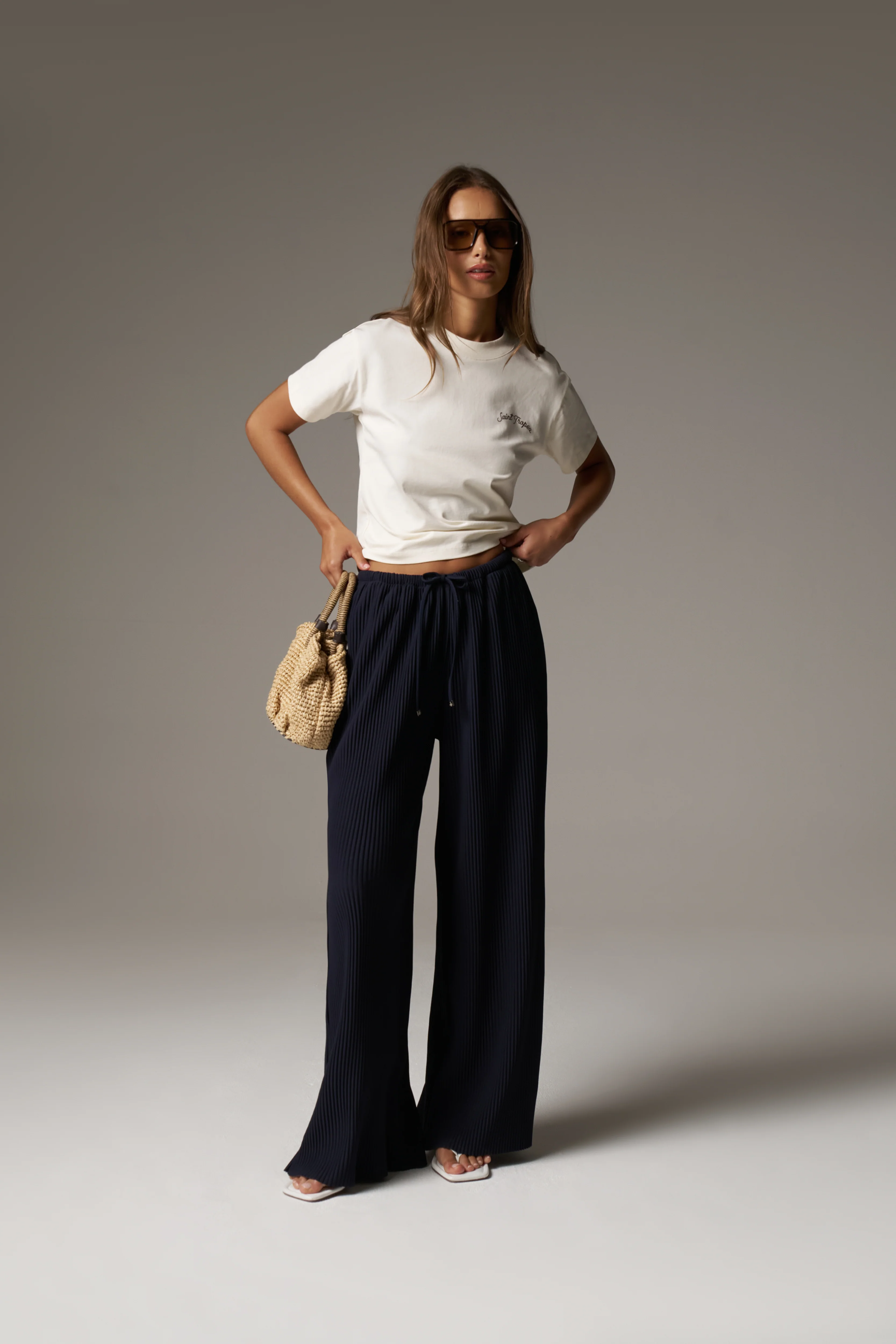 PLISSE TROUSERS - NAVY