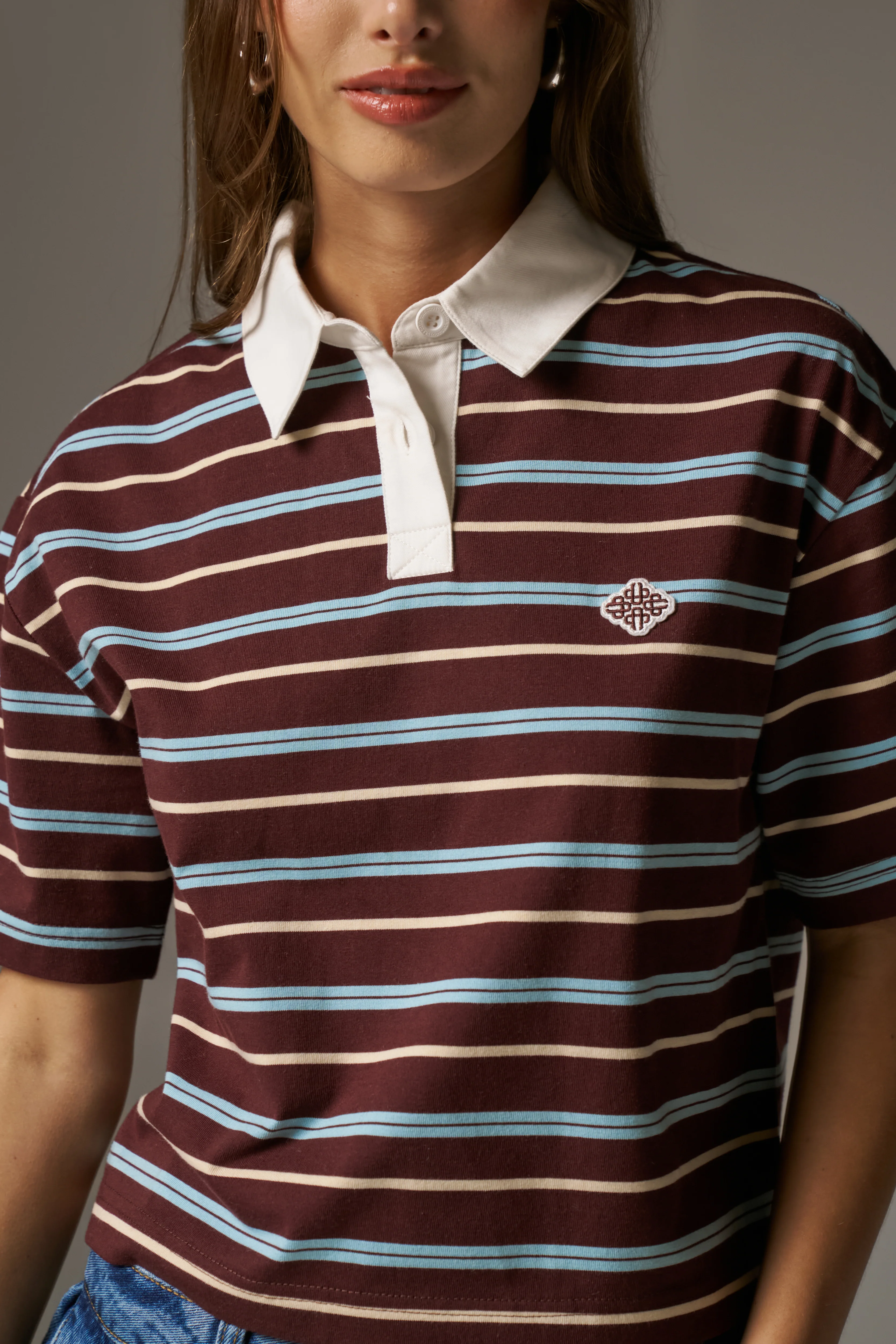 STRIPED POLO TEE - CHOCOLATE