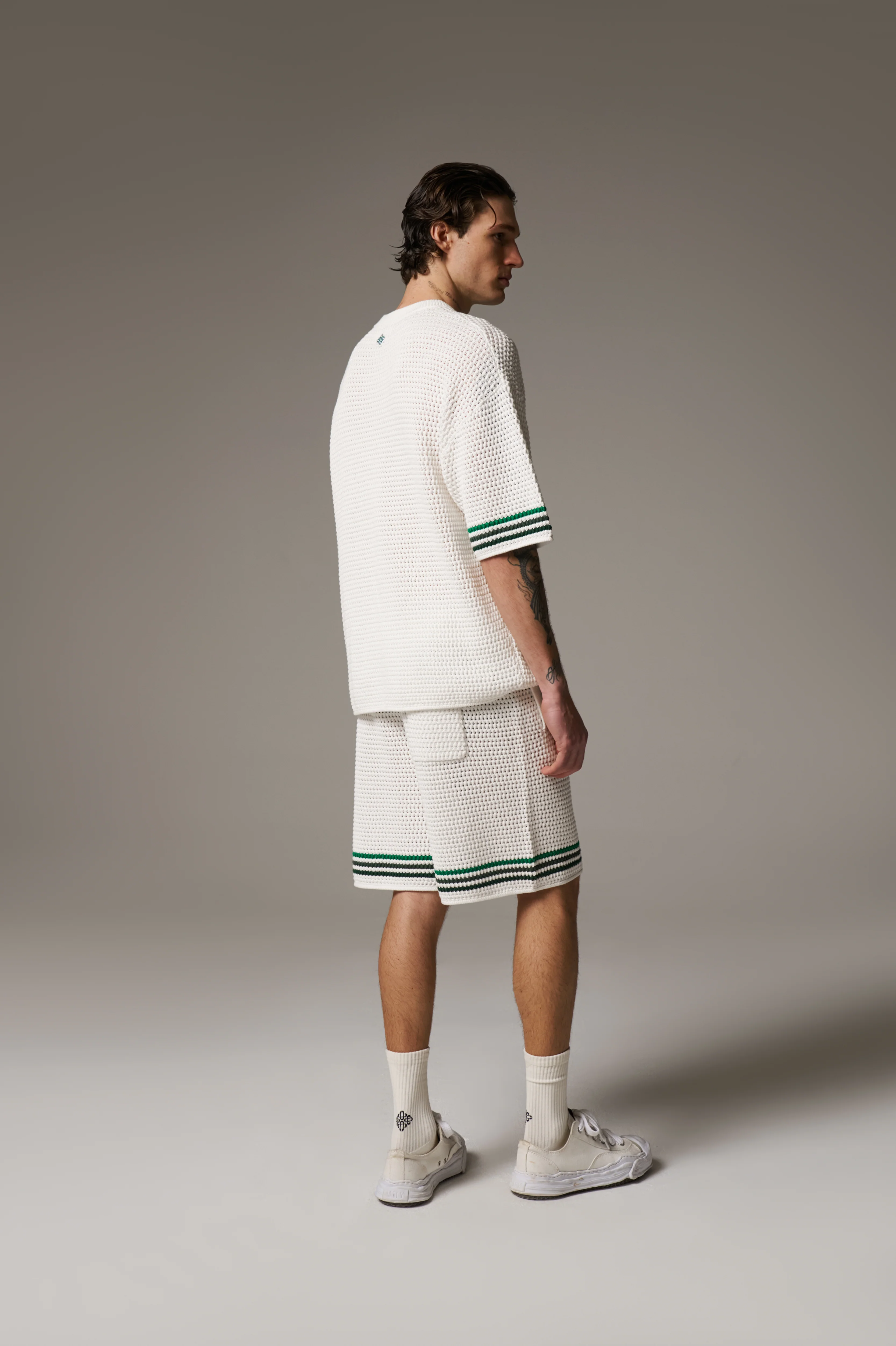 STRIPE CROCHET KNIT T-SHIRT - WHITE