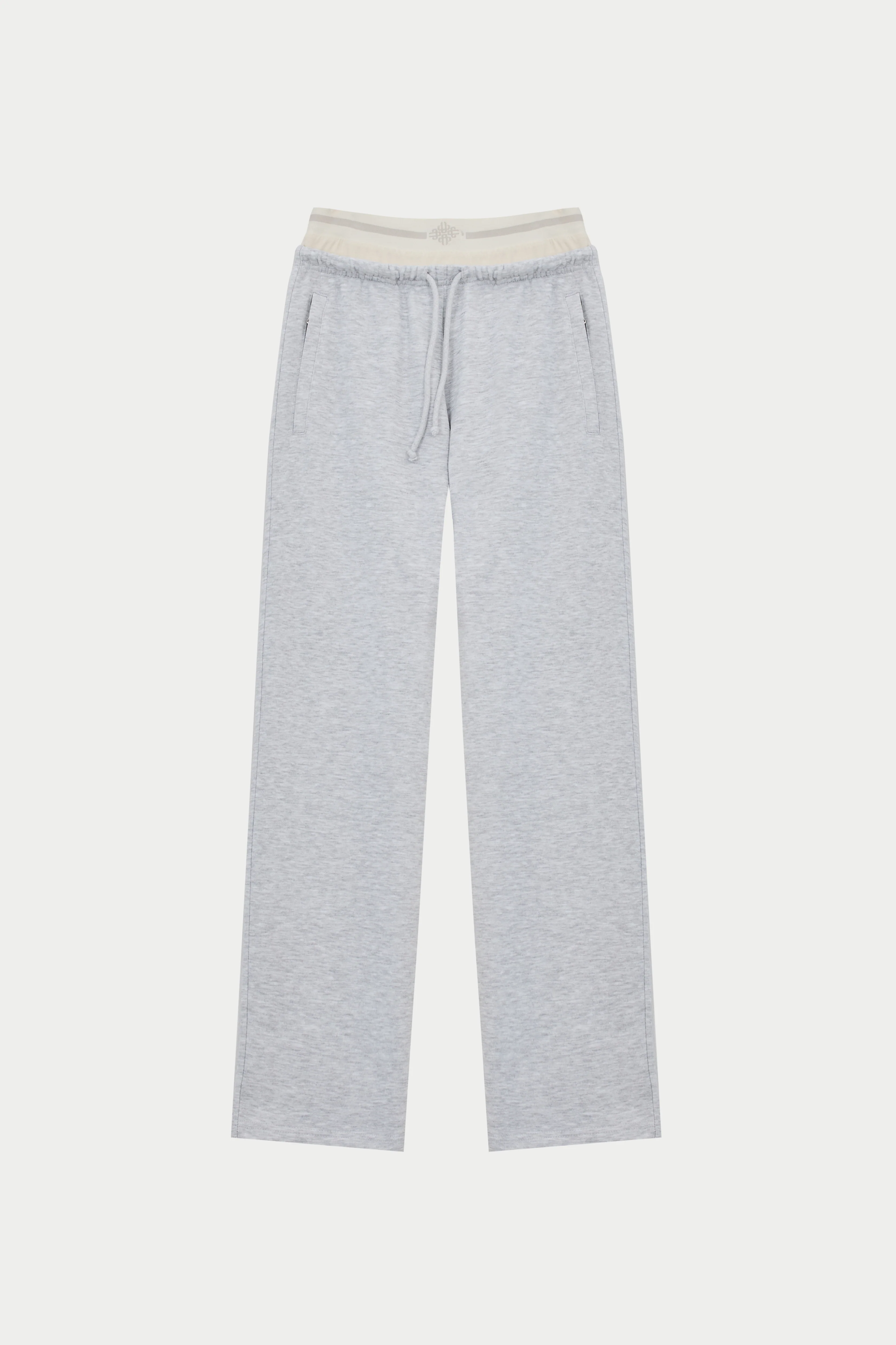 DOUBLE WAISTBAND WIDE LEG JOGGERS - GREY MARL
