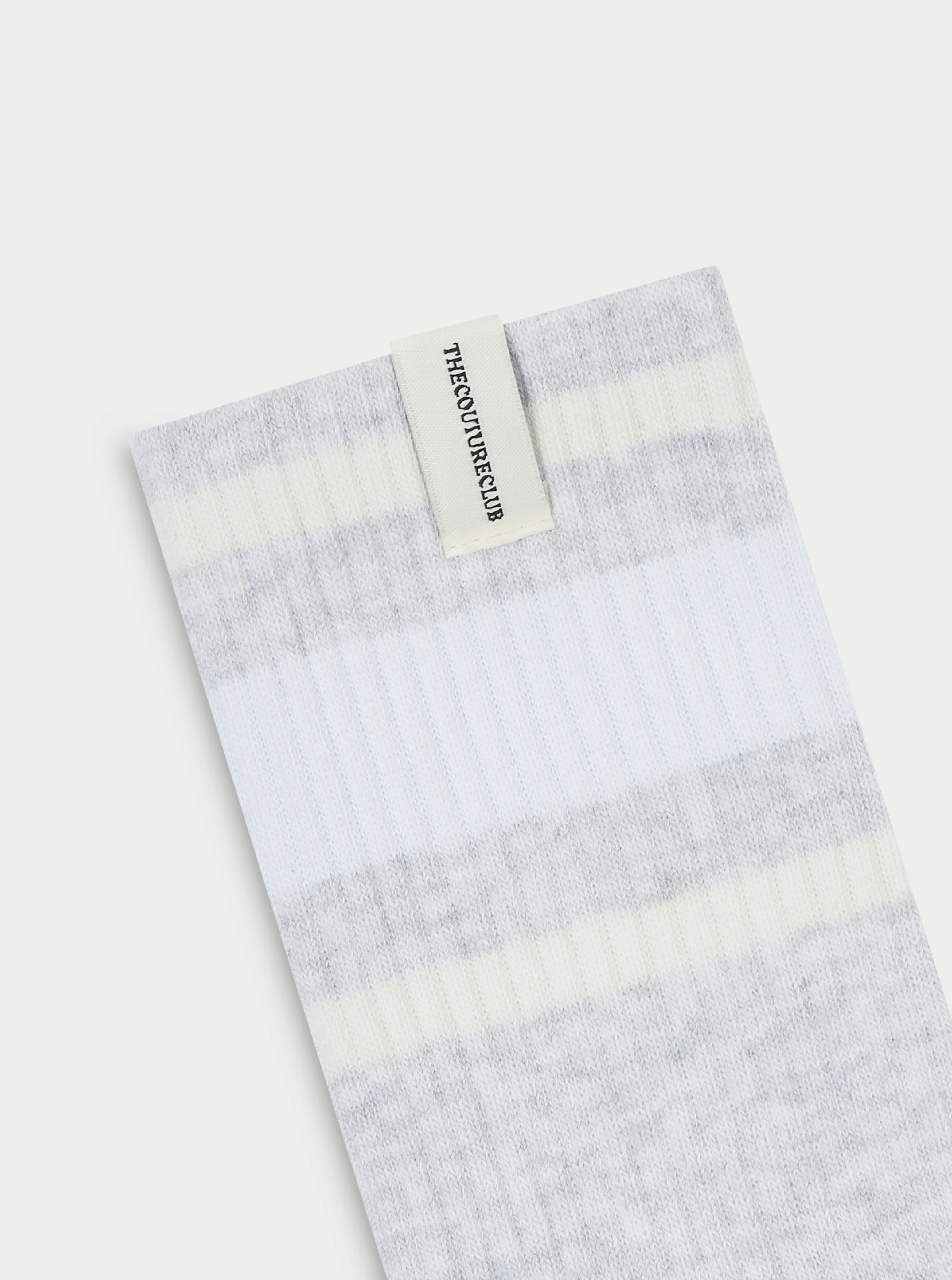 STRIPED BRANDED LABEL SOCK - GREY MARL